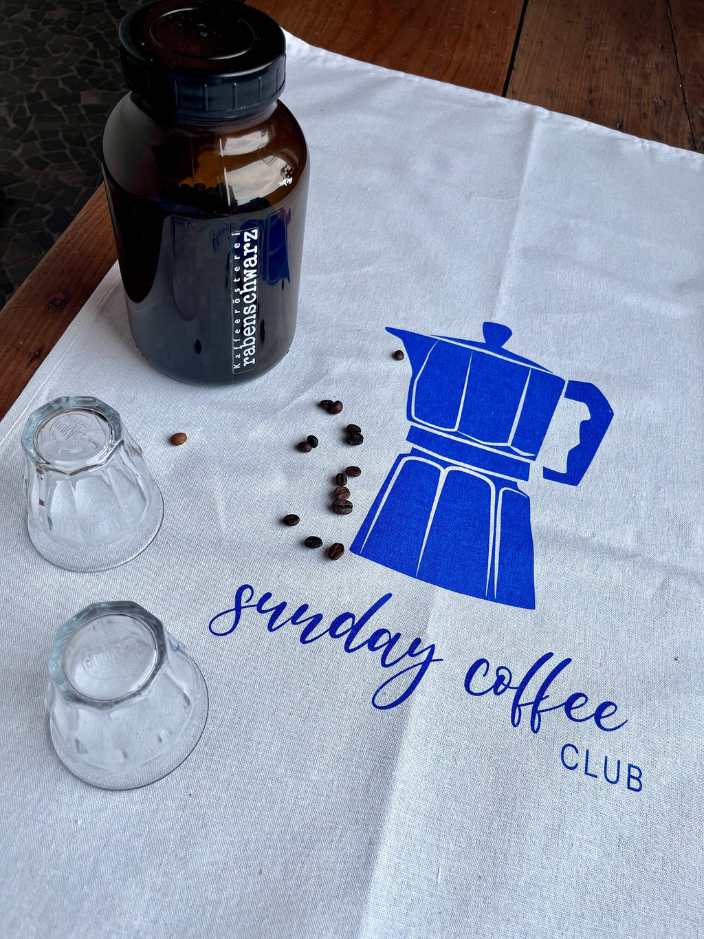 Geschirrtuch weiß bedruckt Espresso-Kanne, Küchentuch mit Siebdruck-Motiv, Geschenk Kaffee-Trinker, Halbleinen, Leinen