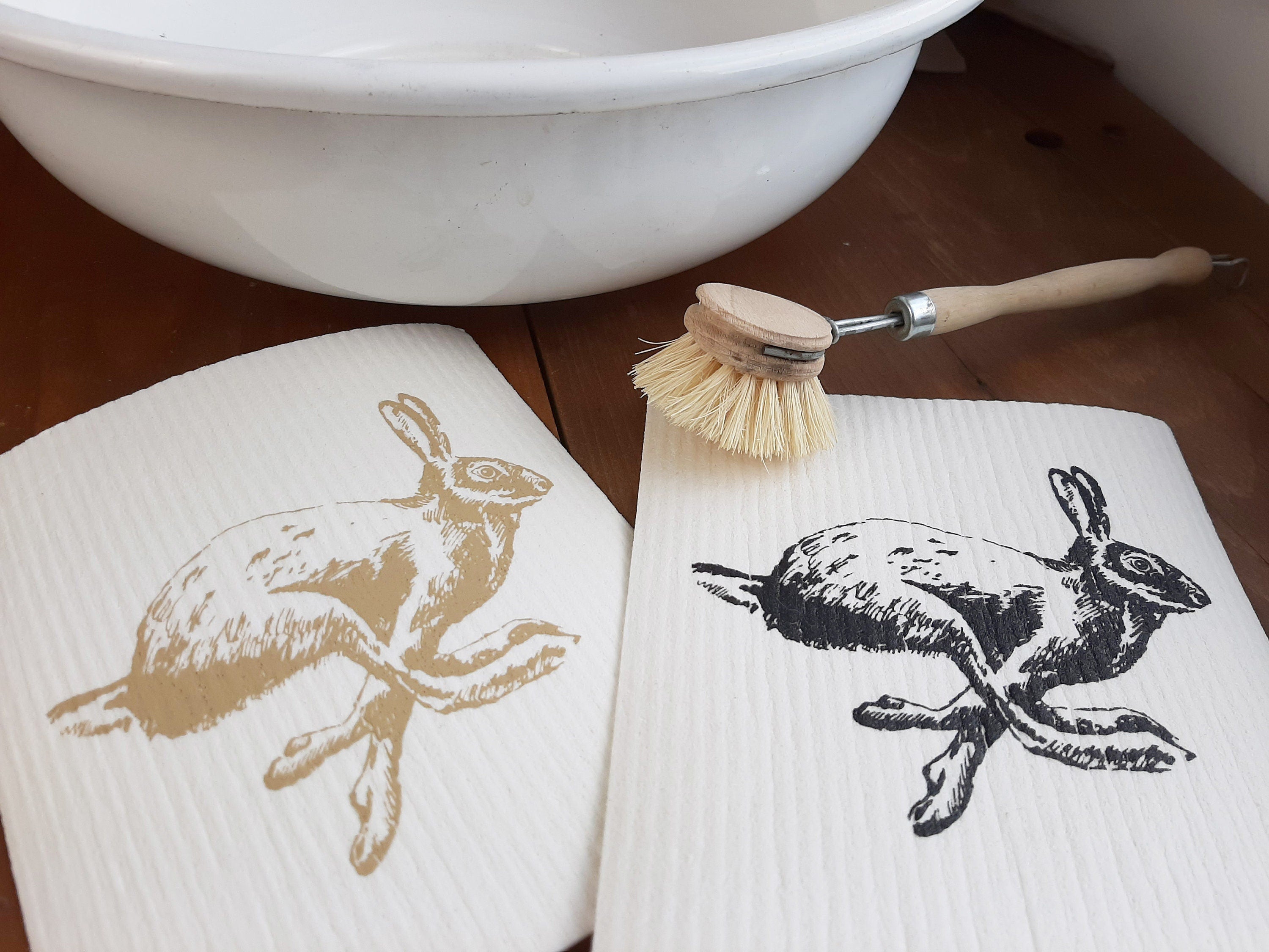 2er Set nachhaltige Schwammtücher "Hase", handbedruckt, Spülschwamm vegan, Spültuch waschbar, Siebdruck, Geschenk Ostern