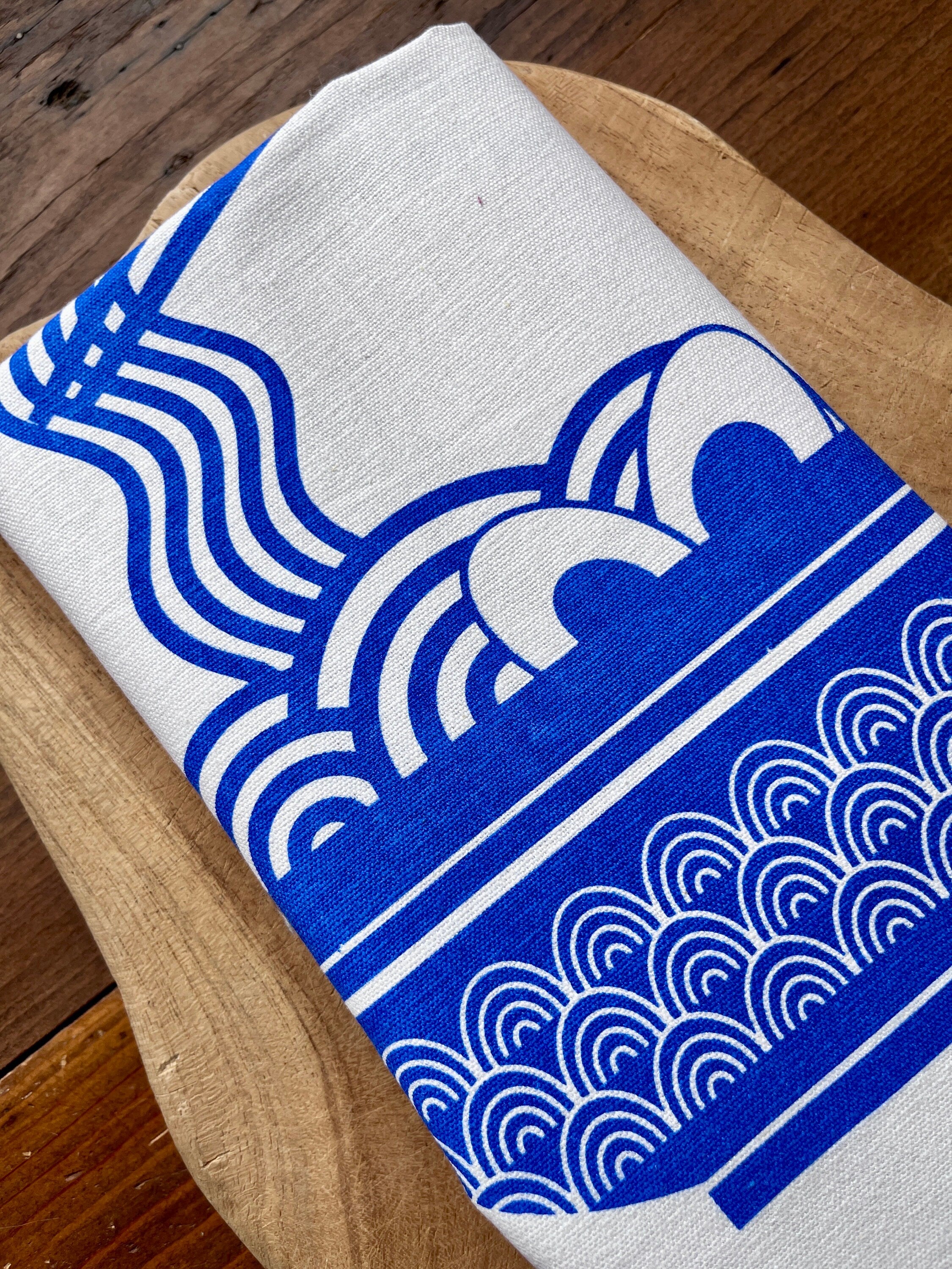 Geschirrtuch bedruckt Motiv „Ramen“, Küchentuch Siebdruck weiß blau, Geschenk Küche asiatisch , Halbleinen, Leinen