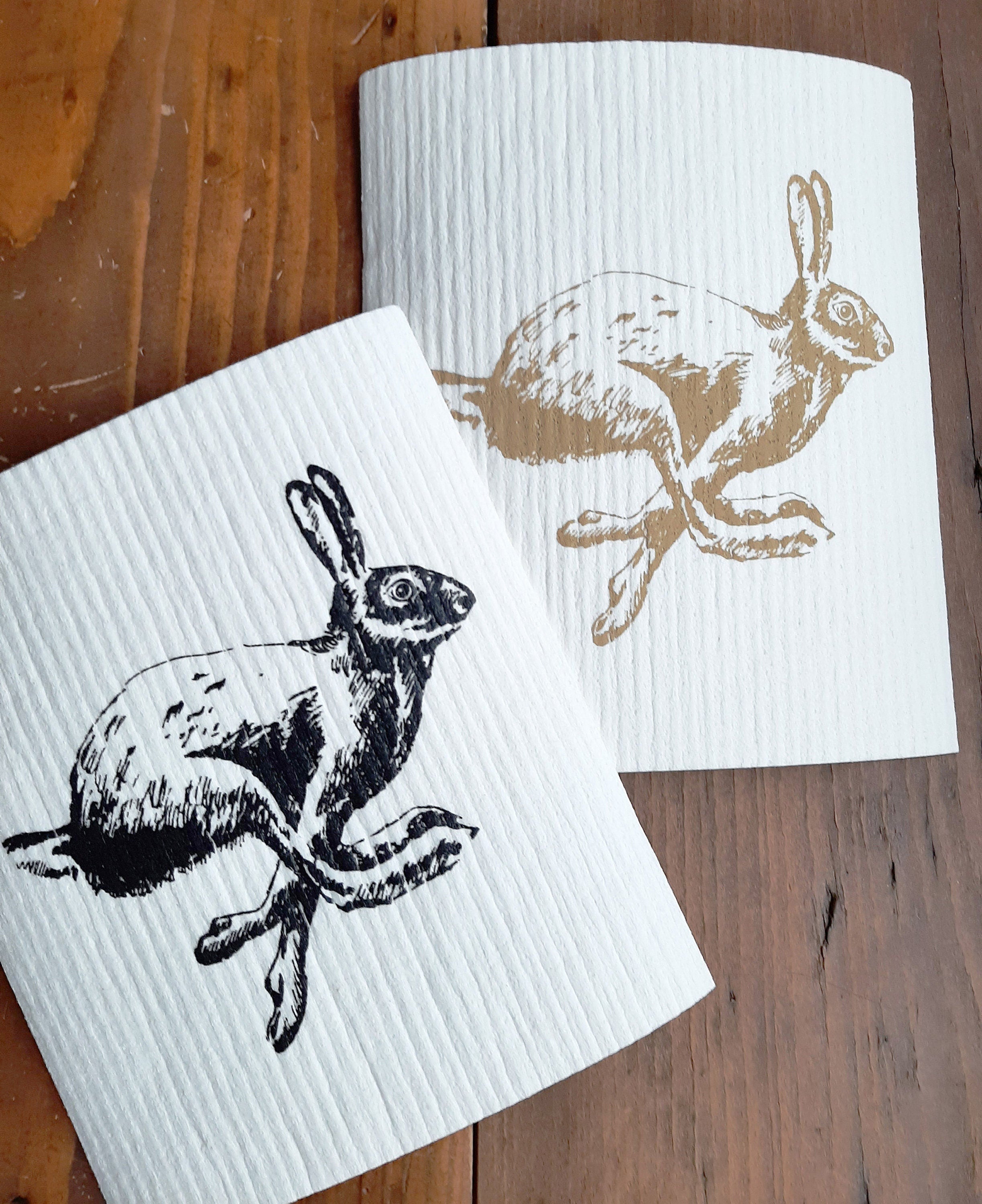 2er Set nachhaltige Schwammtücher "Hase", handbedruckt, Spülschwamm vegan, Spültuch waschbar, Siebdruck, Geschenk Ostern