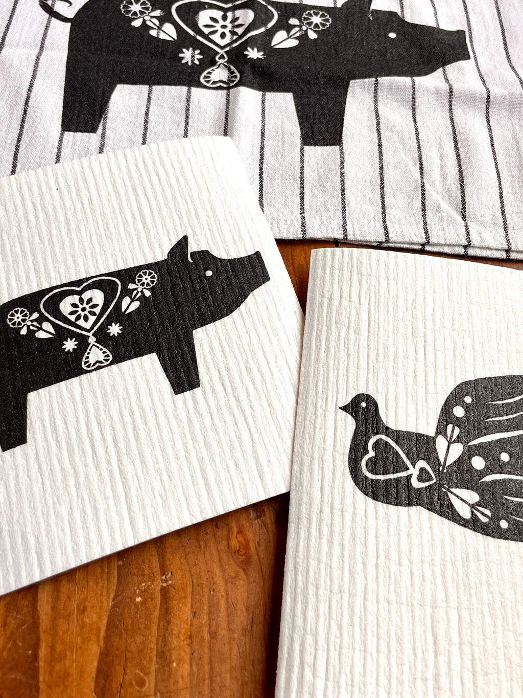 2er Set waschbare Schwammtücher "Vogel", schwarz /weiß, vegane, nachhaltige Spültücher, Siebdruck, Handdruck, Geschenk Küche