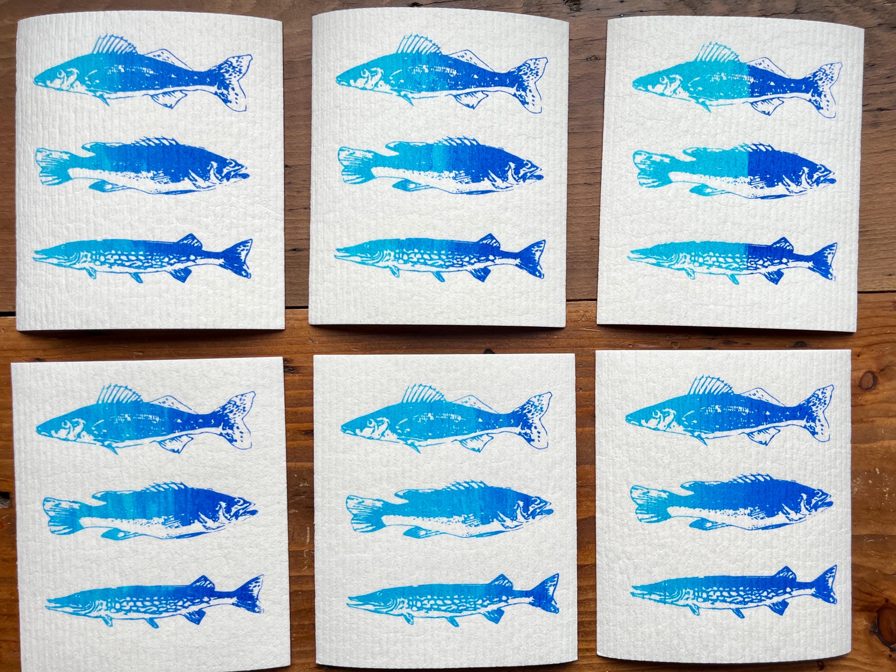 2er Set nachhaltige Schwammtücher mit Fischmotiv – handbedruckt & plastikfrei! Siebdruck Spülschwamm waschbar, maritime Geschenkidee