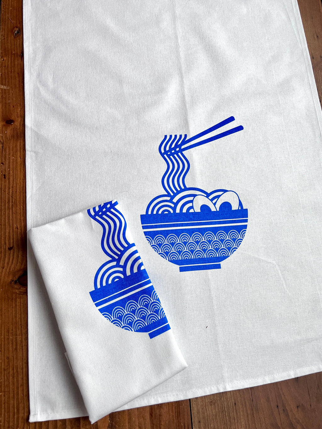 Geschirrtuch bedruckt Motiv „Ramen“, Küchentuch Siebdruck weiß blau, Geschenk Küche asiatisch , Halbleinen, Leinen