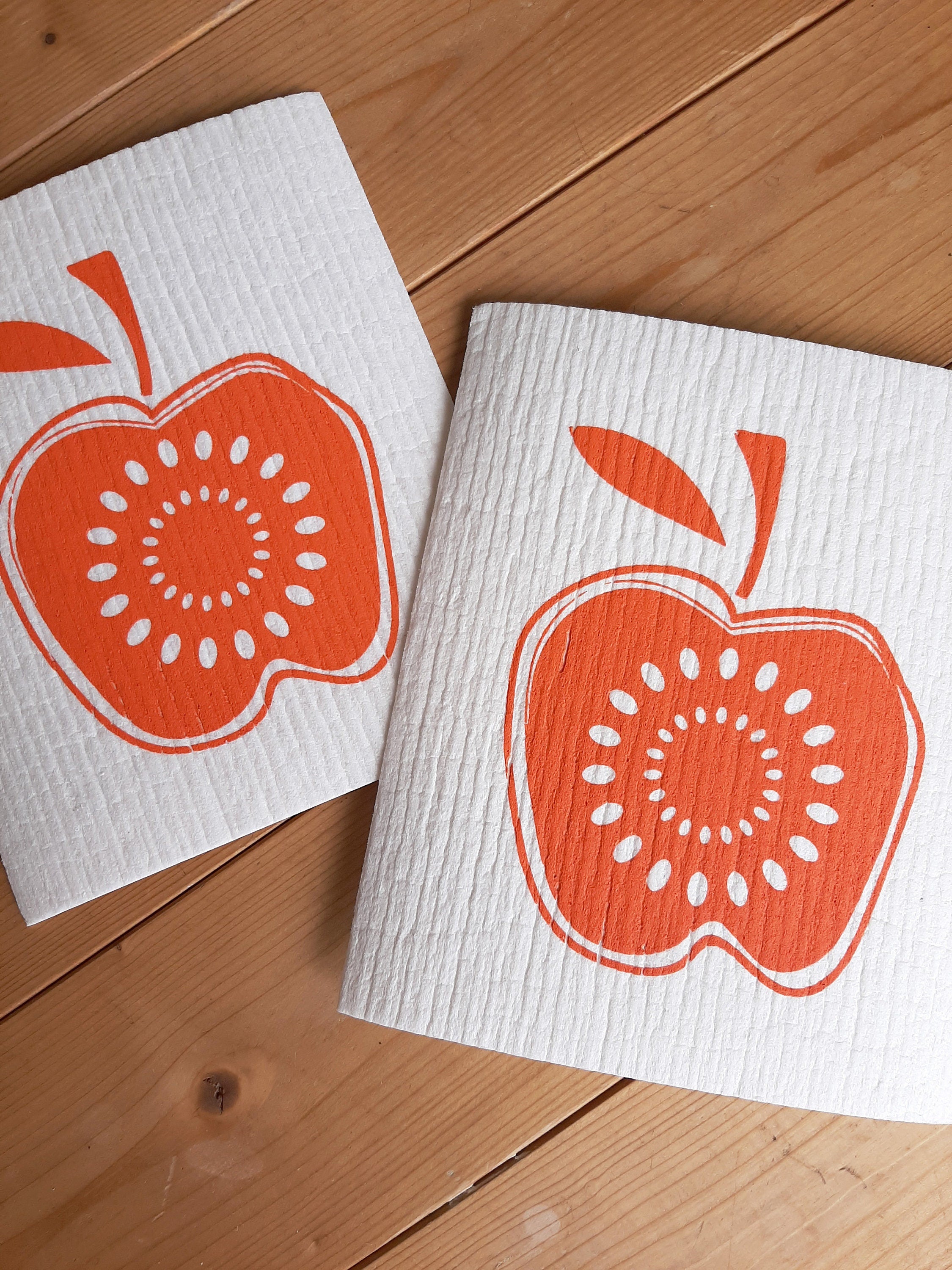 Bedrucktes Geschirrtuch mit Pril-Blumen, orange / weiß, Halbleinen, Siebdruck, Vintage, Tischläufer, Küchentuch Retro, Vintage, 70iger Jahre