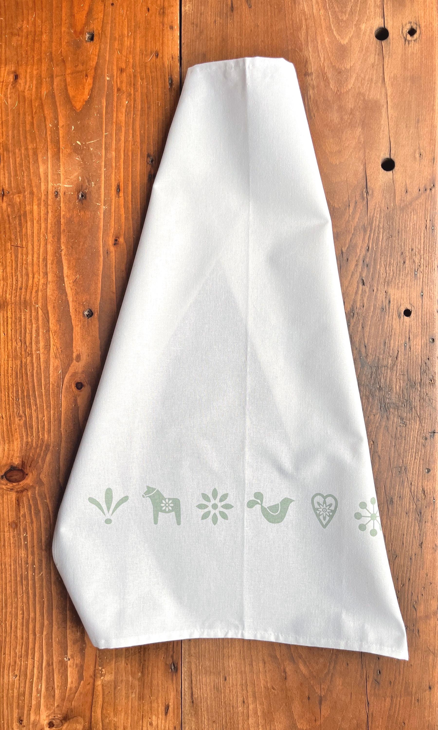 Geschirrtuch / Tischläufer mit skandinavischen Motiven, Dala-Pferdchen, Halbleinen, Siebdruck, handbedruckt, Geschenk Pferdeliebhaber