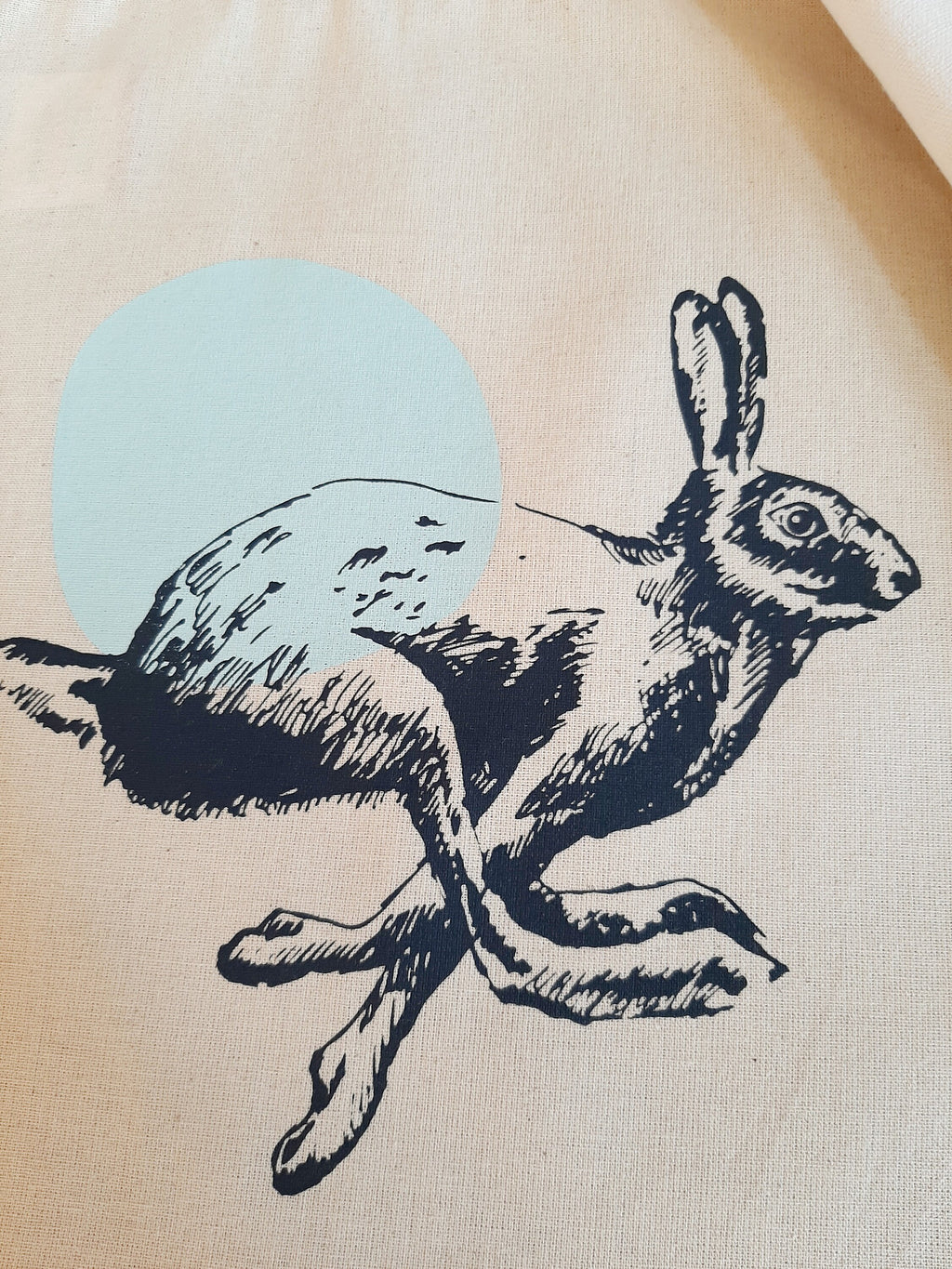 Nachhaltiger Geschenkbeutel "Hase" aus Bio-Baumwolle, Siebdruck Unikat, handbedruckter Beutel, Geschenk-Verpackung Ostern