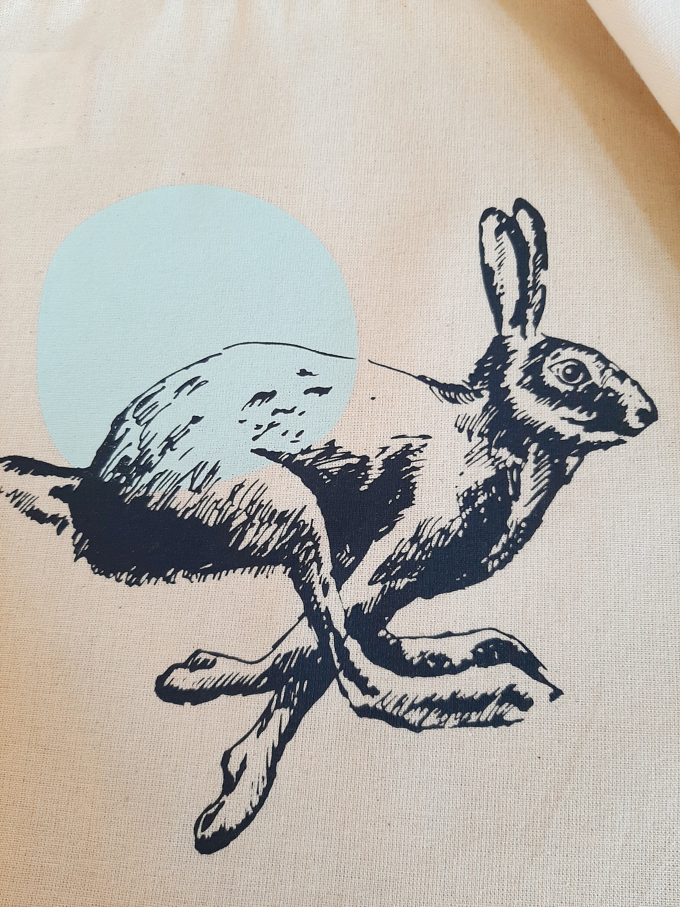 Nachhaltiger Geschenkbeutel "Hase" aus Bio-Baumwolle, Siebdruck Unikat, handbedruckter Beutel, Geschenk-Verpackung Ostern