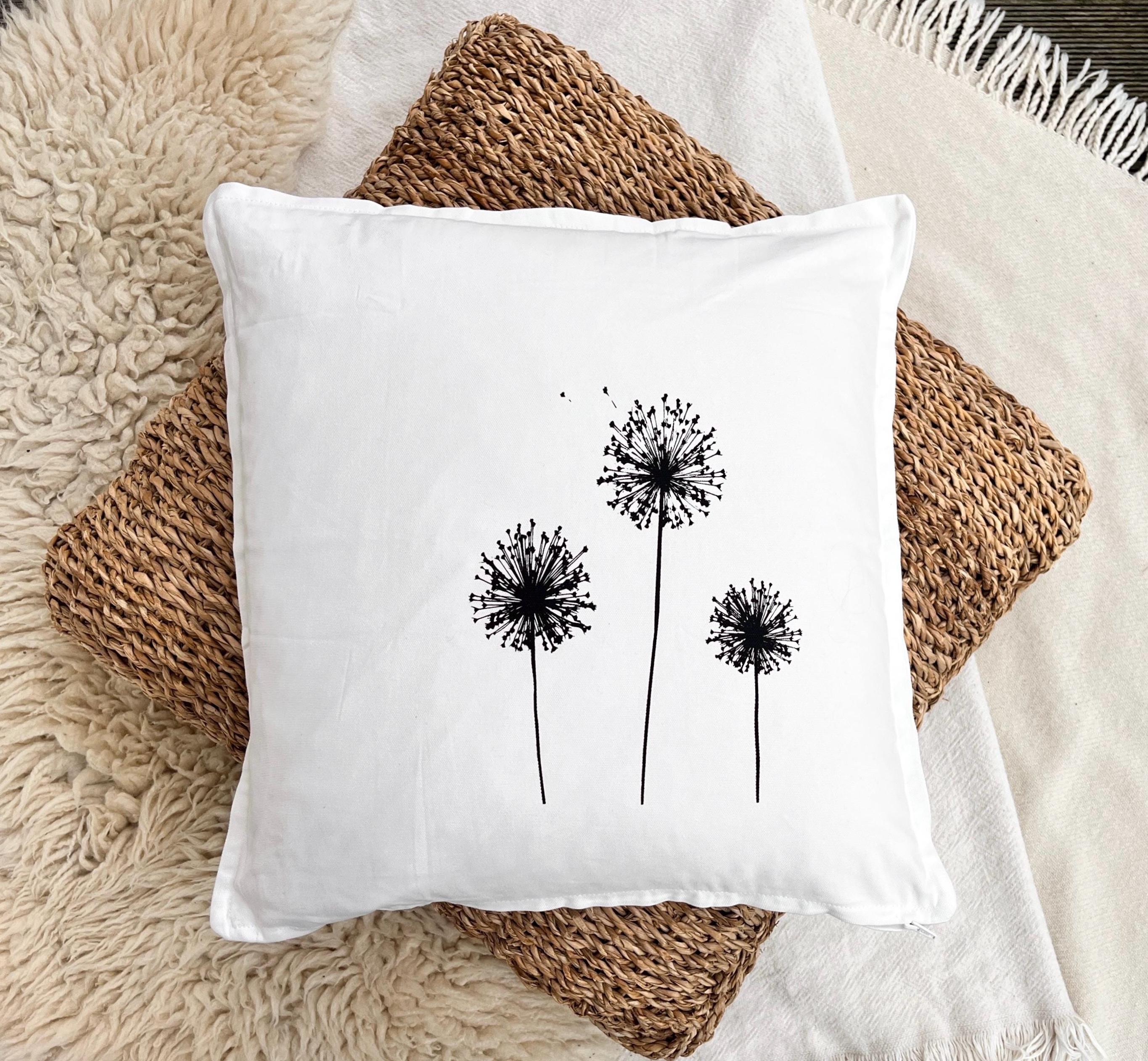 Kissenbezug Baumwolle handbedruckt mit Allium-Motiv, Siebdruck Handarbeit, minimalistisch modernes Kissen, Frühlingsdeko für Wohnzimmer