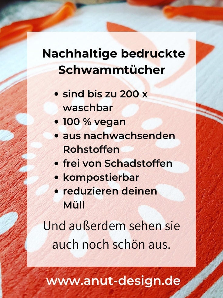 2er Set nachhaltige Schwammtücher mit Apfel-Motiv, blau / weiß, Siebdruck manuell, 70iger Jahre, waschbares Schwammtuch vegan, Retro