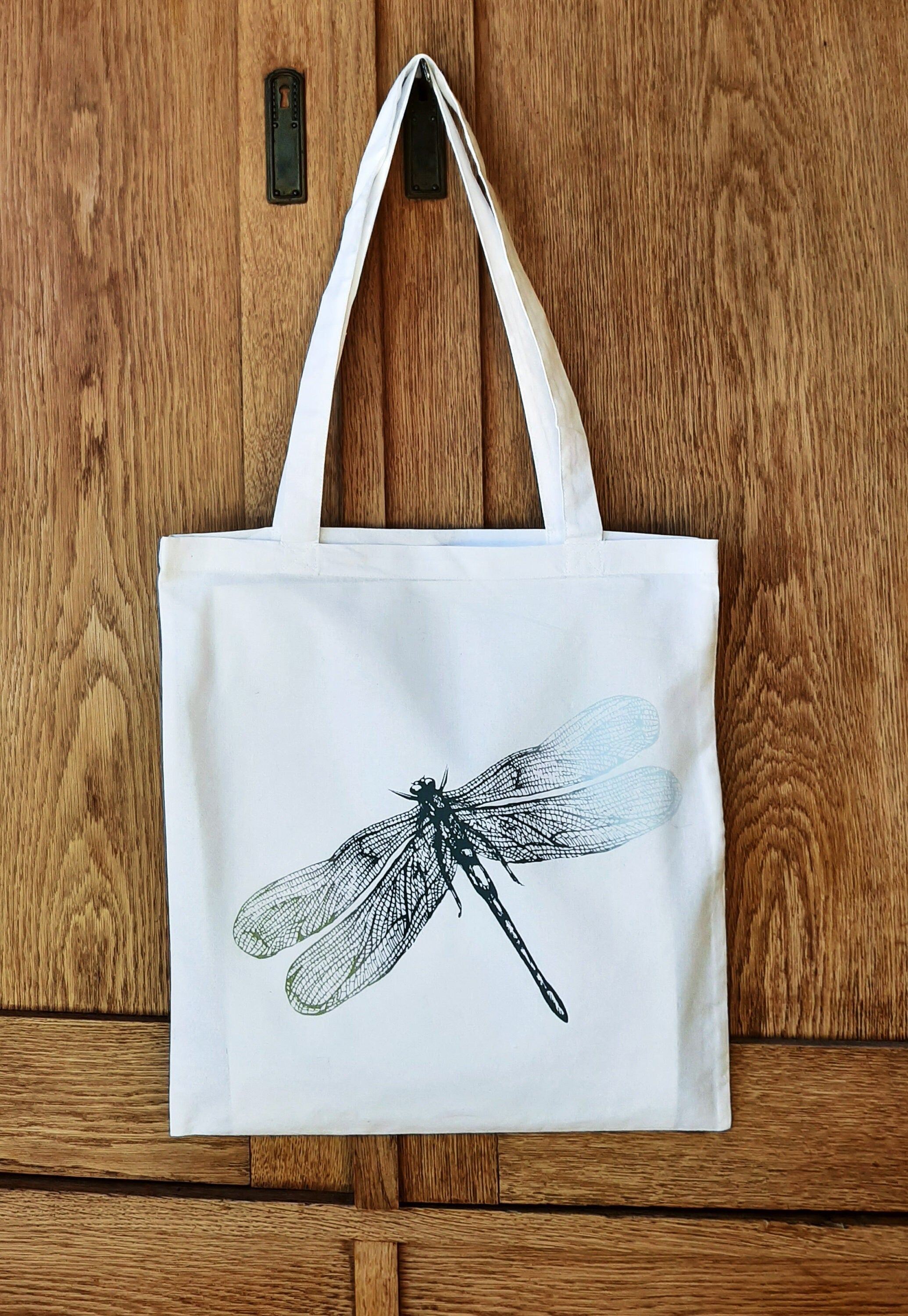 Baumwoll-Tragetasche mit Libelle | Handbedruckter Jutebeutel | Nachhaltige Einkaufstasche | Geschenk für Naturliebhaber | Siebdruck Unikat