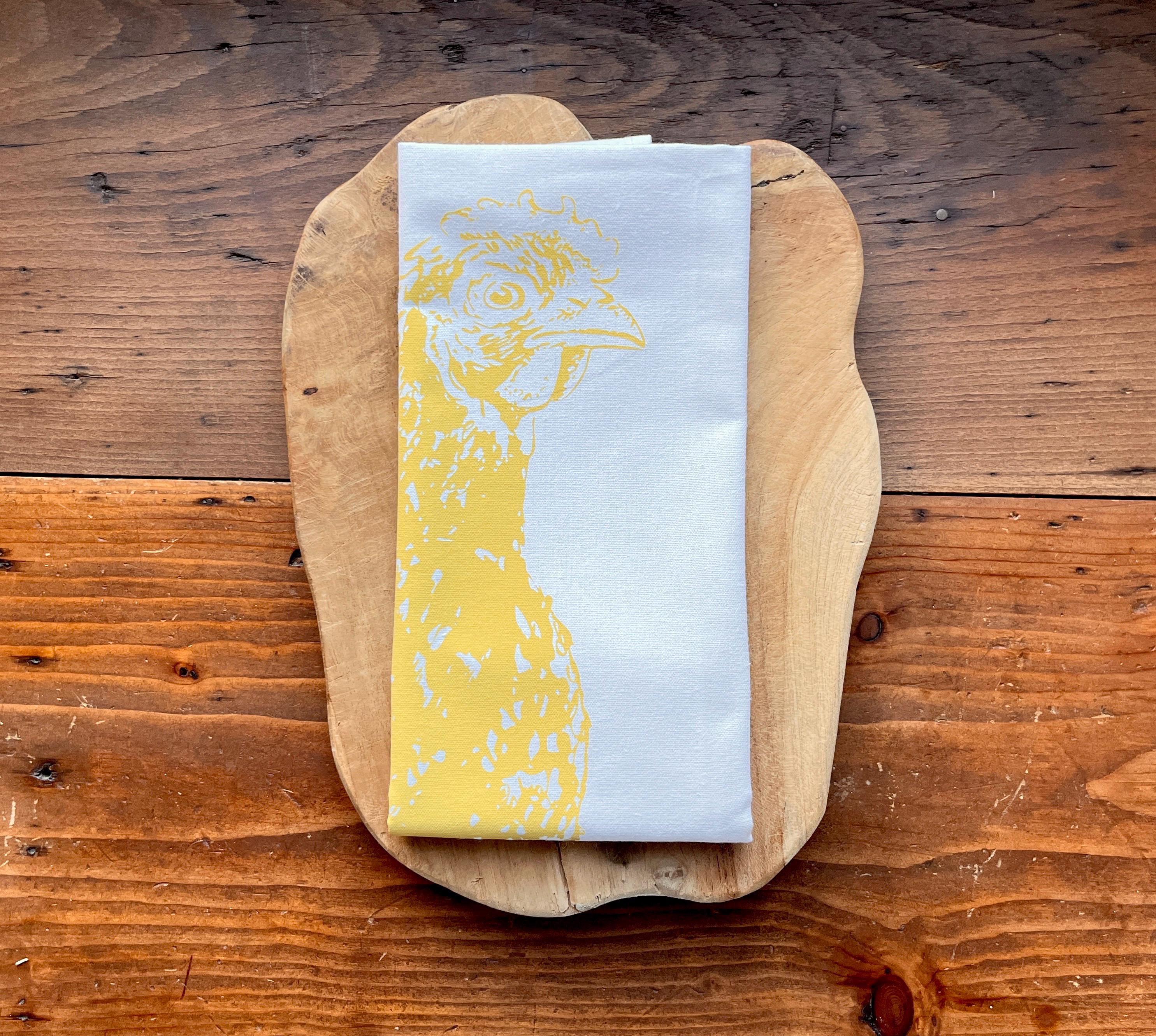 Handbedrucktes Geschirrtuch-Set mit Hühnermotiv, Siebdruck, Geschenk für Hühnerliebhaber, praktisches Küchentuch-Set für Alltag & Dekoration
