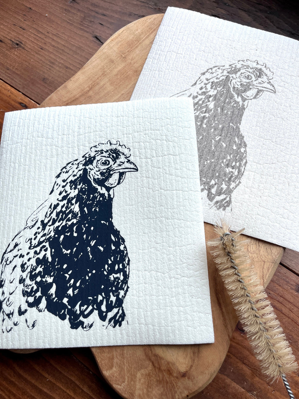 2er Set Schwammtücher "Huhn / Henne", blau / grau / weiß, waschbar, Siebdruck, Landhaus, Spültuch vegan, Spülschwamm nachhaltig, Osterdeko