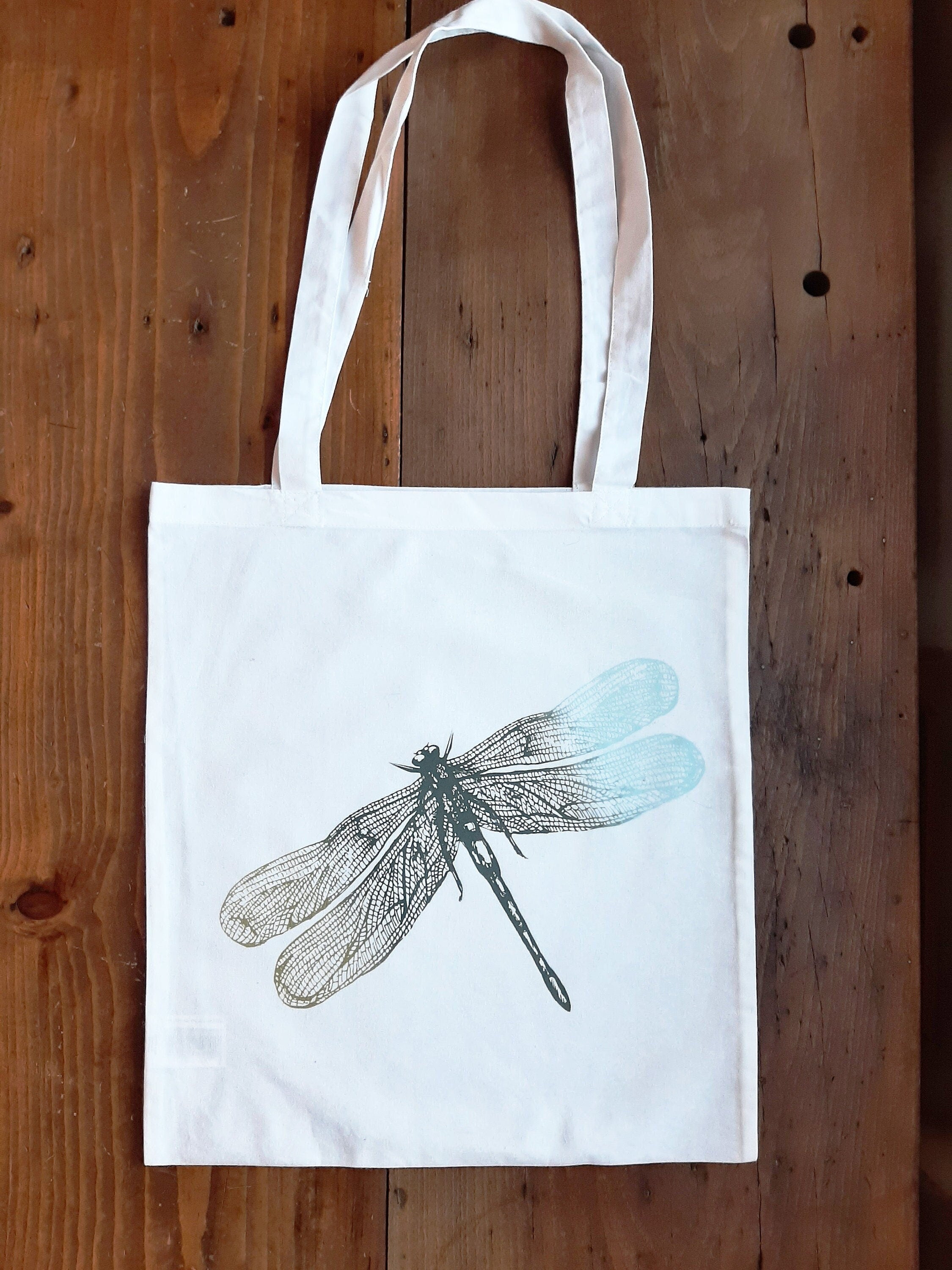 Baumwoll-Tragetasche mit Libelle | Handbedruckter Jutebeutel | Nachhaltige Einkaufstasche | Geschenk für Naturliebhaber | Siebdruck Unikat