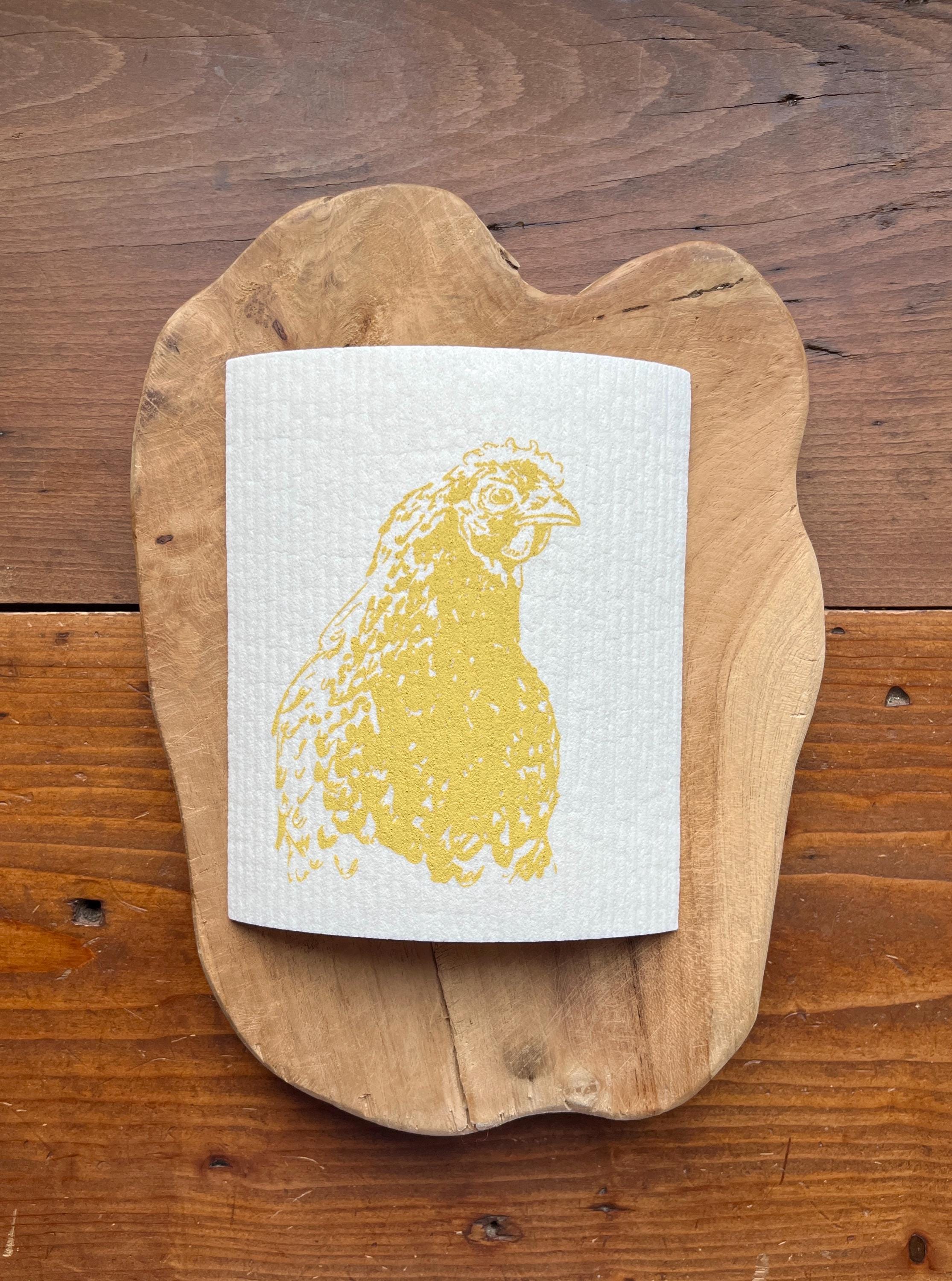 Nachhaltige waschbare Schwammtücher im 2er Set, handbedruckt mit Huhn, Siebdruck, Geschenk Hühnerhalter, perfekt für Ostern & Frühling