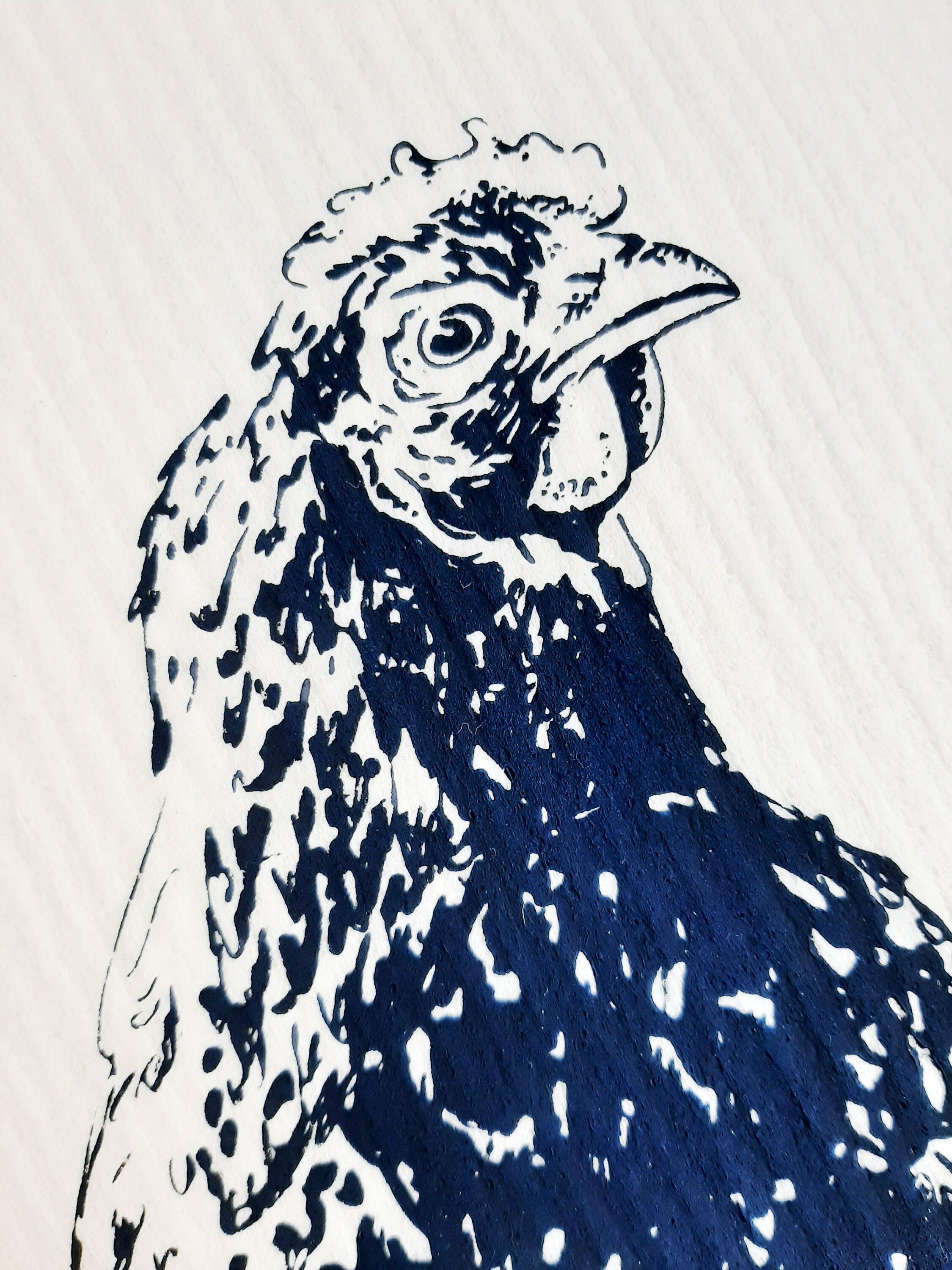 Nachhaltige waschbare Schwammtücher im 2er Set, handbedruckt mit Huhn, Siebdruck, Geschenk Hühnerhalter, perfekt für Ostern & Frühling