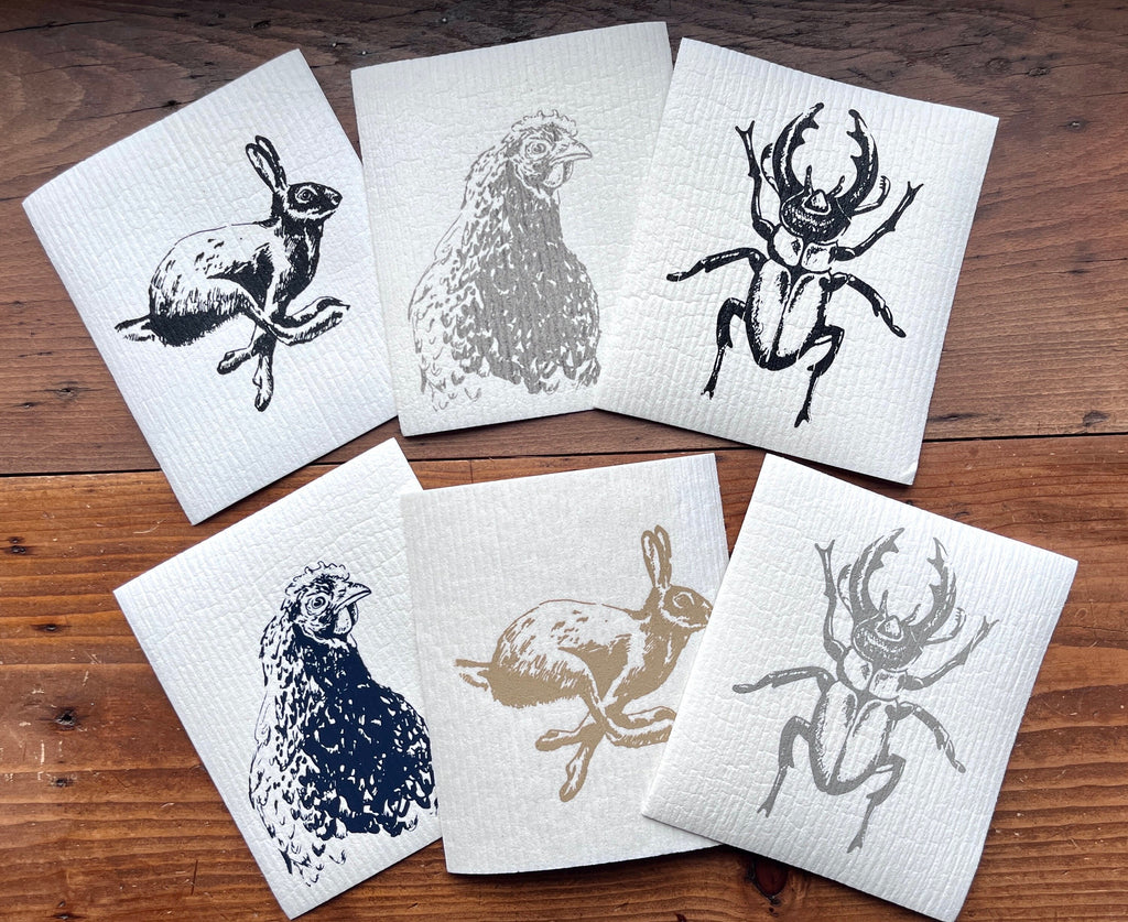 2er Set nachhaltige Schwammtücher "Hase", handbedruckt, Spülschwamm vegan, Spültuch waschbar, Siebdruck, Geschenk Ostern