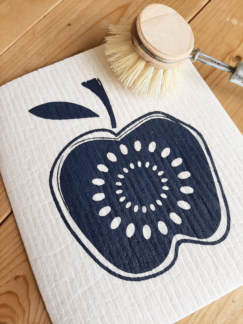 2er Set nachhaltige Schwammtücher mit Motiv Apfel, Siebdruck, veganes, waschbares Spültuch, Geschenk für Vintage-Fan, 70iger Jahre Deko