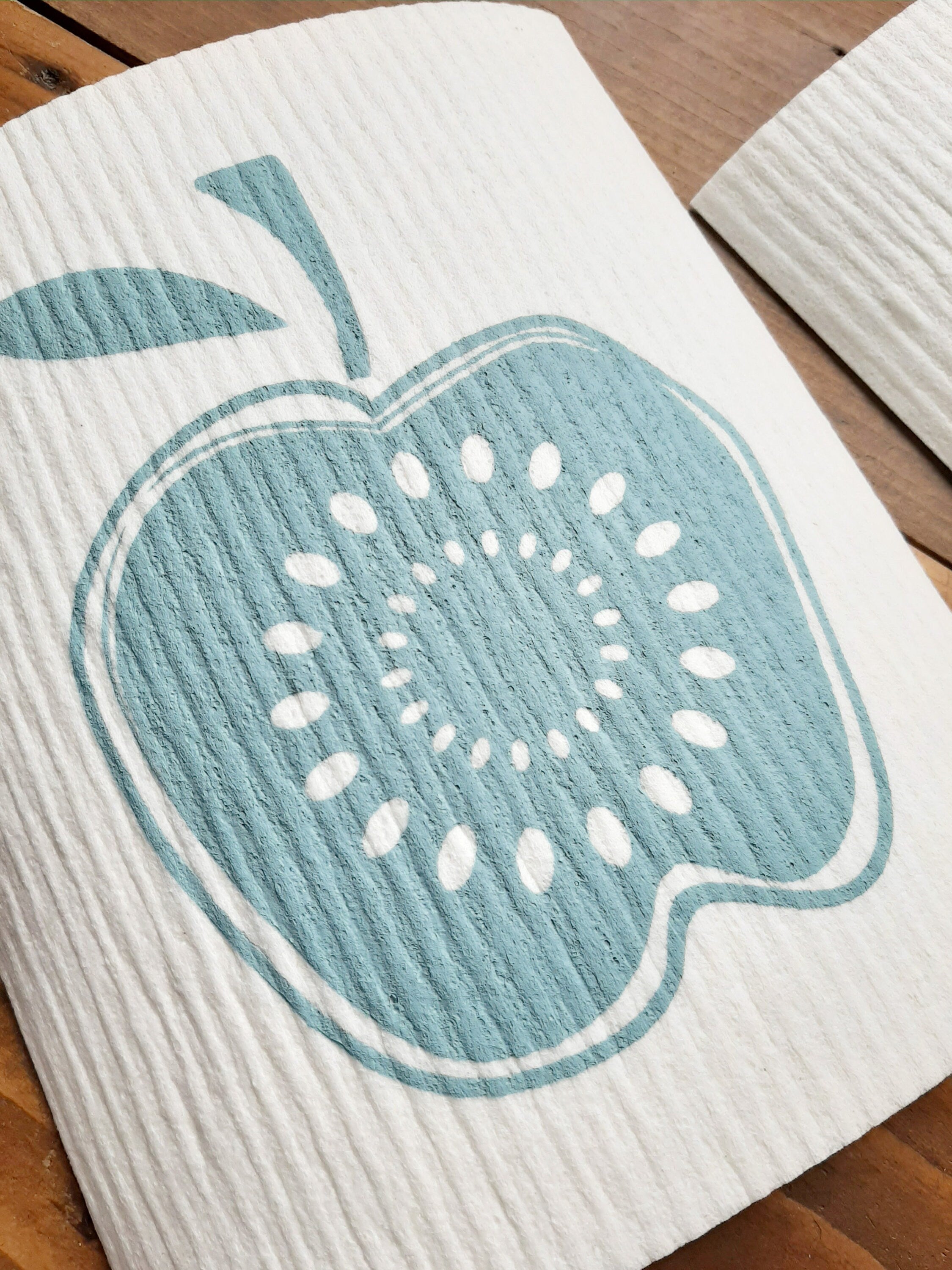 Nachhaltige Schwammtücher mit Apfel-Motiv, Siebdruck, waschbares veganes Spültuch im Retro/Vintage Design, 70iger Jahre Küche