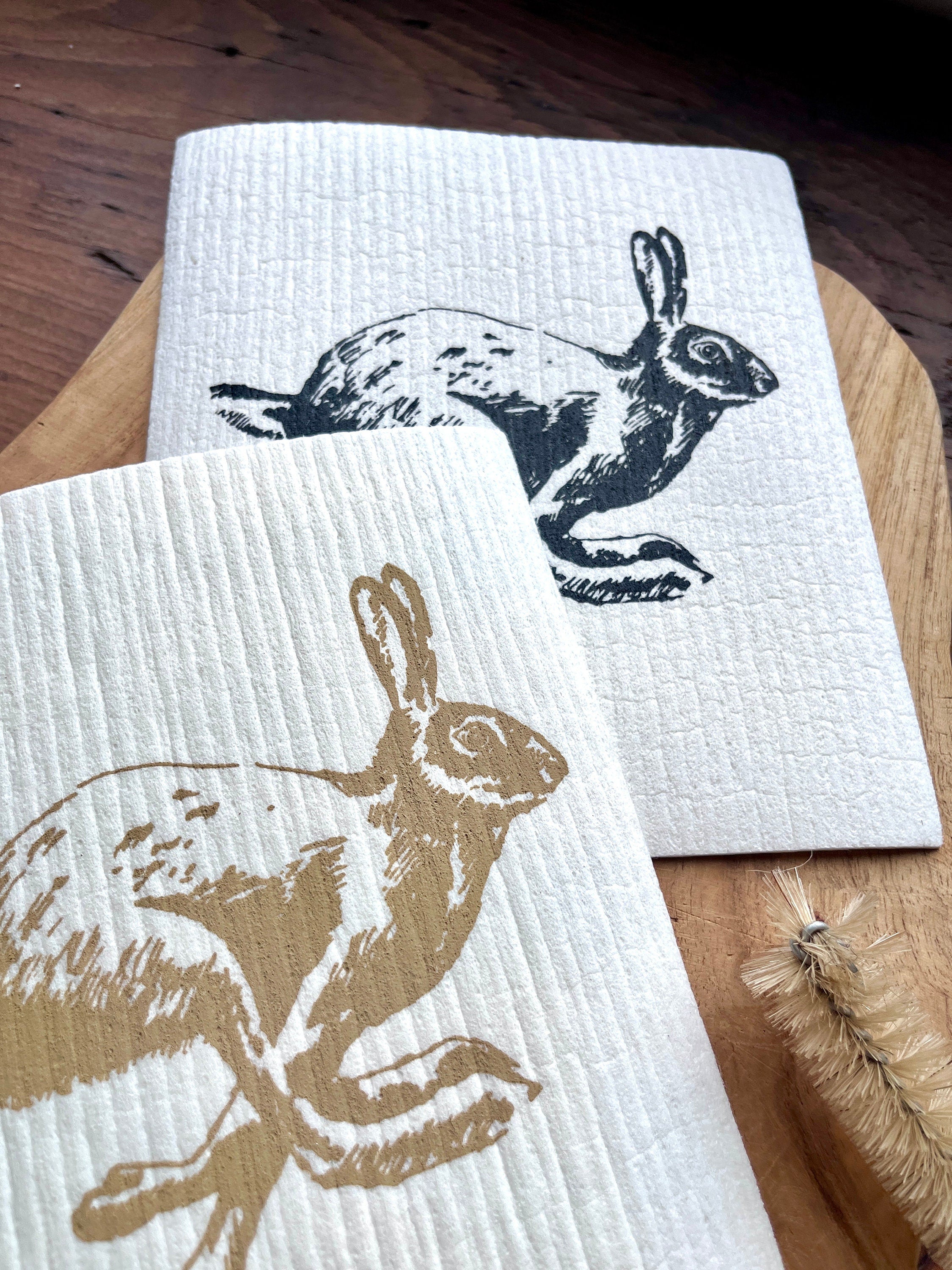2er Set nachhaltige Schwammtücher "Hase", handbedruckt, Spülschwamm vegan, Spültuch waschbar, Siebdruck, Geschenk Ostern