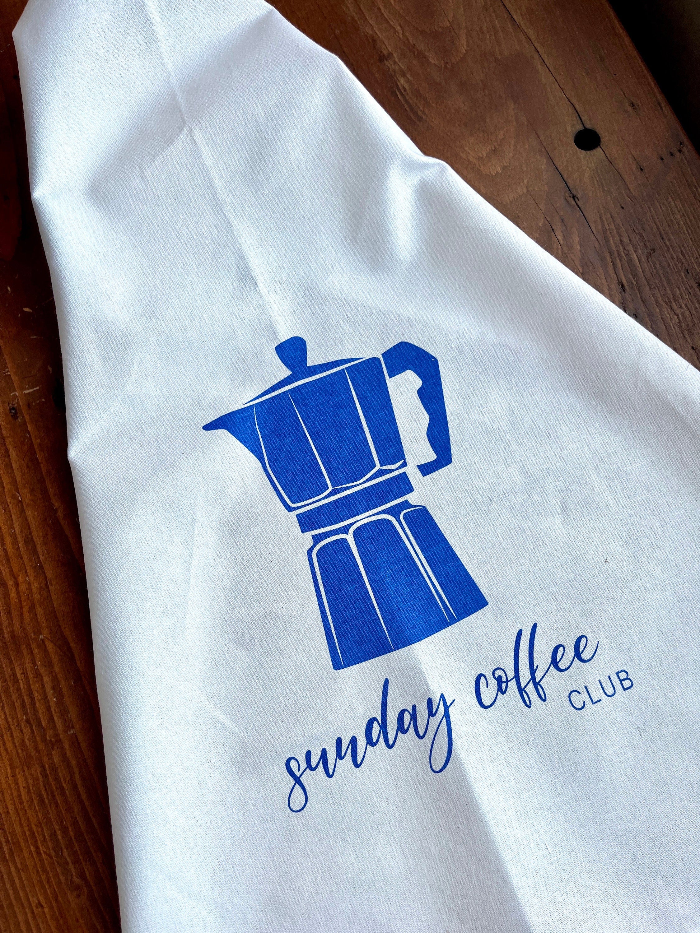 Geschirrtuch weiß bedruckt Espresso-Kanne, Küchentuch mit Siebdruck-Motiv, Geschenk Kaffee-Trinker, Halbleinen, Leinen