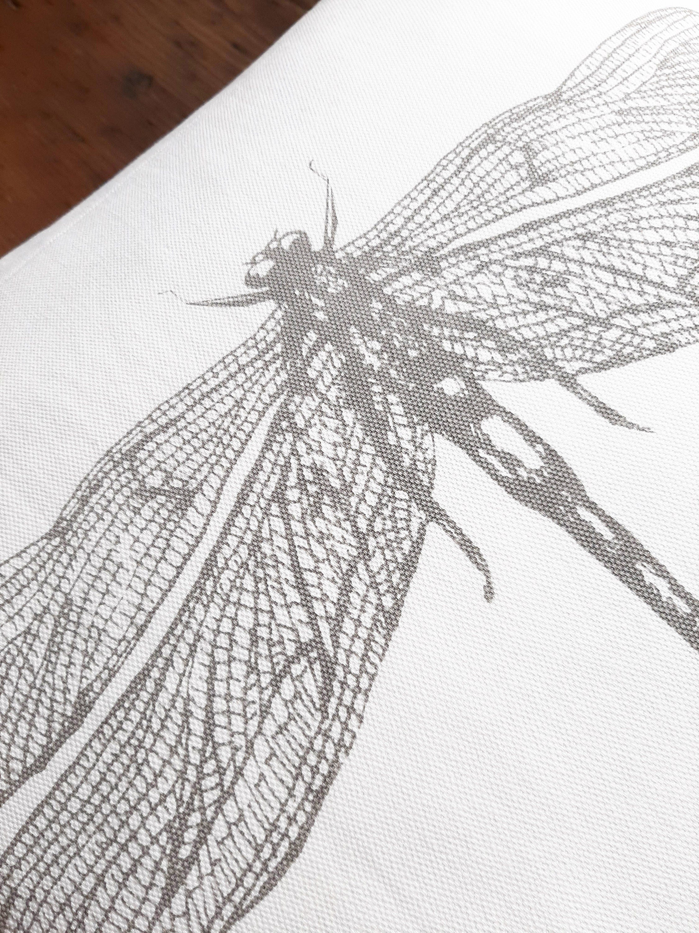 Minimalistischer Kissenbezug mit Motiv Libelle, Siebdruck Unikat, natürlich Wohnen, Kissenhülle Baumwolle, 50 x 50 cm