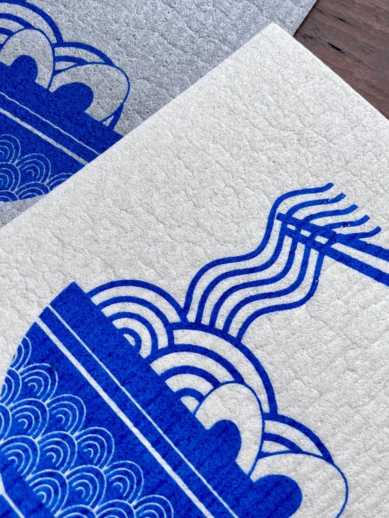 2er Set waschbare Schwammtücher mit Motiv „Ramen“, blau, weiß oder grau,  Siebdruck, Geschenk Küche asiatisch