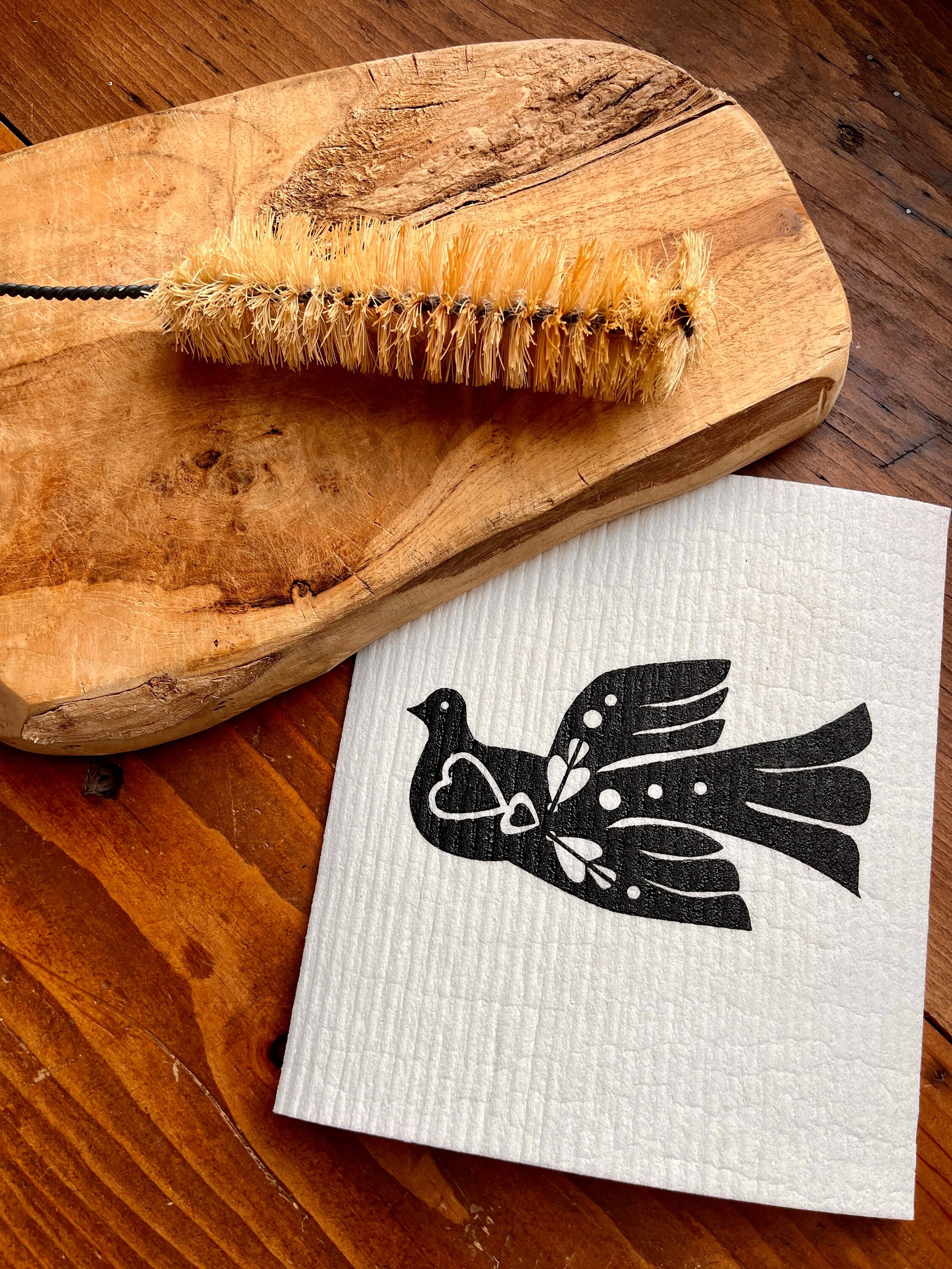 2er Set waschbare Schwammtücher "Vogel", schwarz /weiß, vegane, nachhaltige Spültücher, Siebdruck, Handdruck, Geschenk Küche