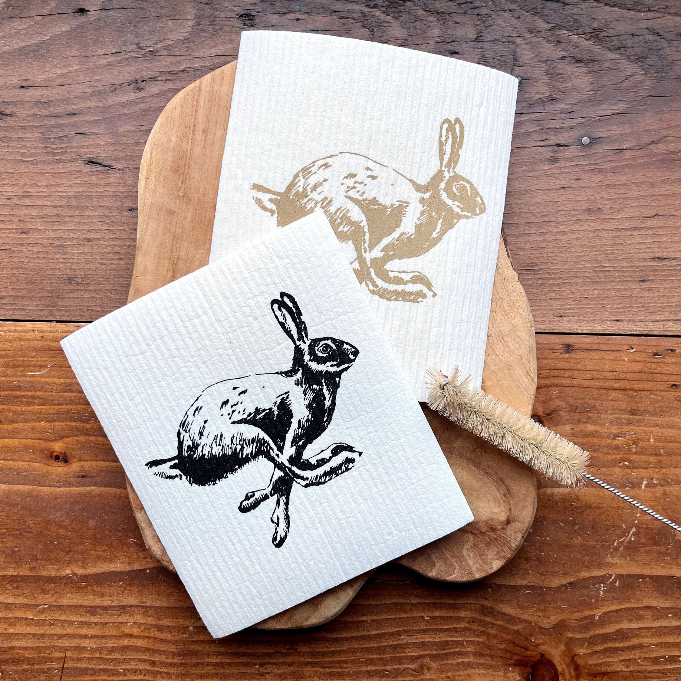 2er Set nachhaltige Schwammtücher "Hase", handbedruckt, Spülschwamm vegan, Spültuch waschbar, Siebdruck, Geschenk Ostern