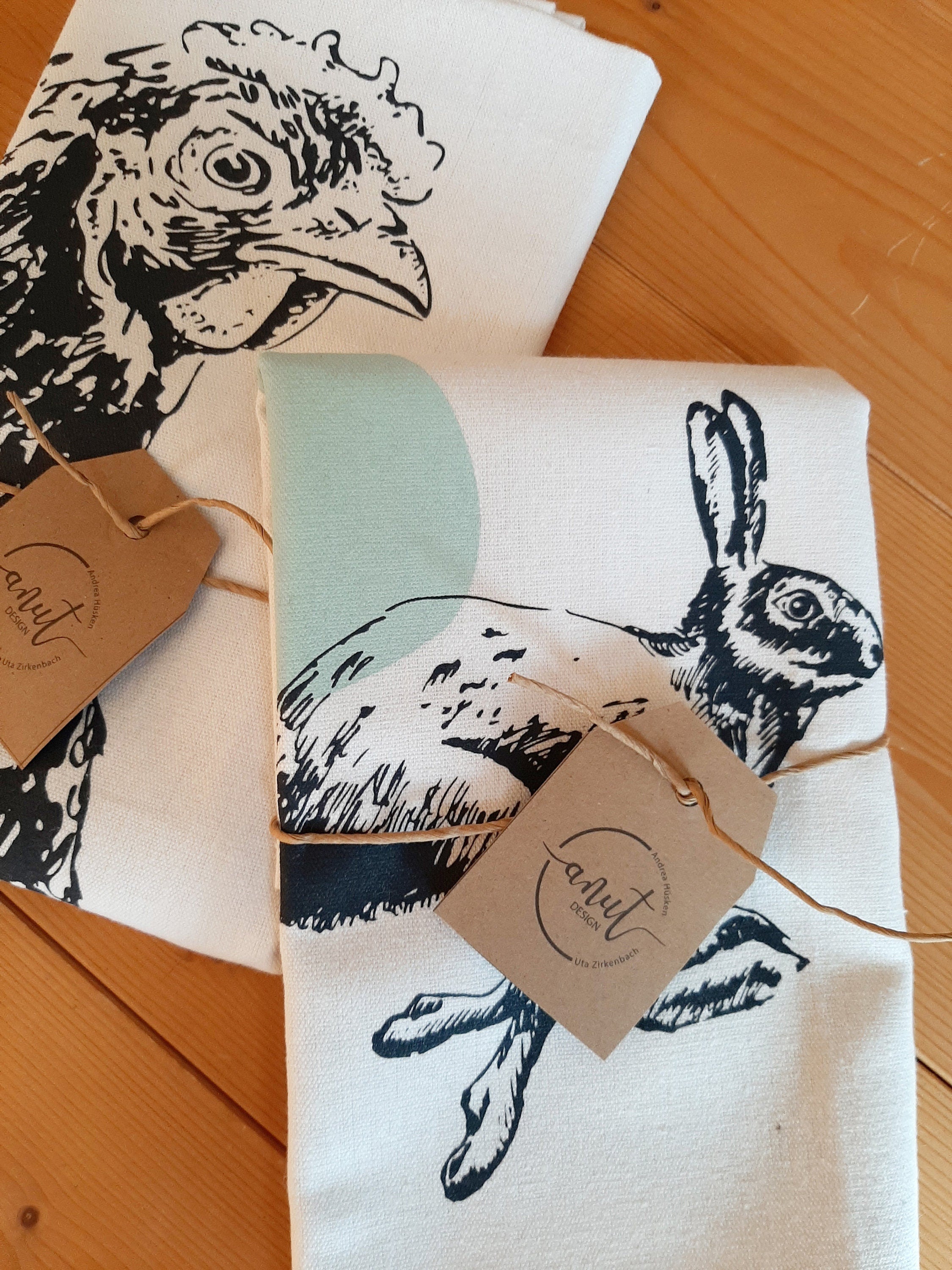 Nachhaltiger Geschenkbeutel "Hase" aus Bio-Baumwolle, Siebdruck Unikat, handbedruckter Beutel, Geschenk-Verpackung Ostern