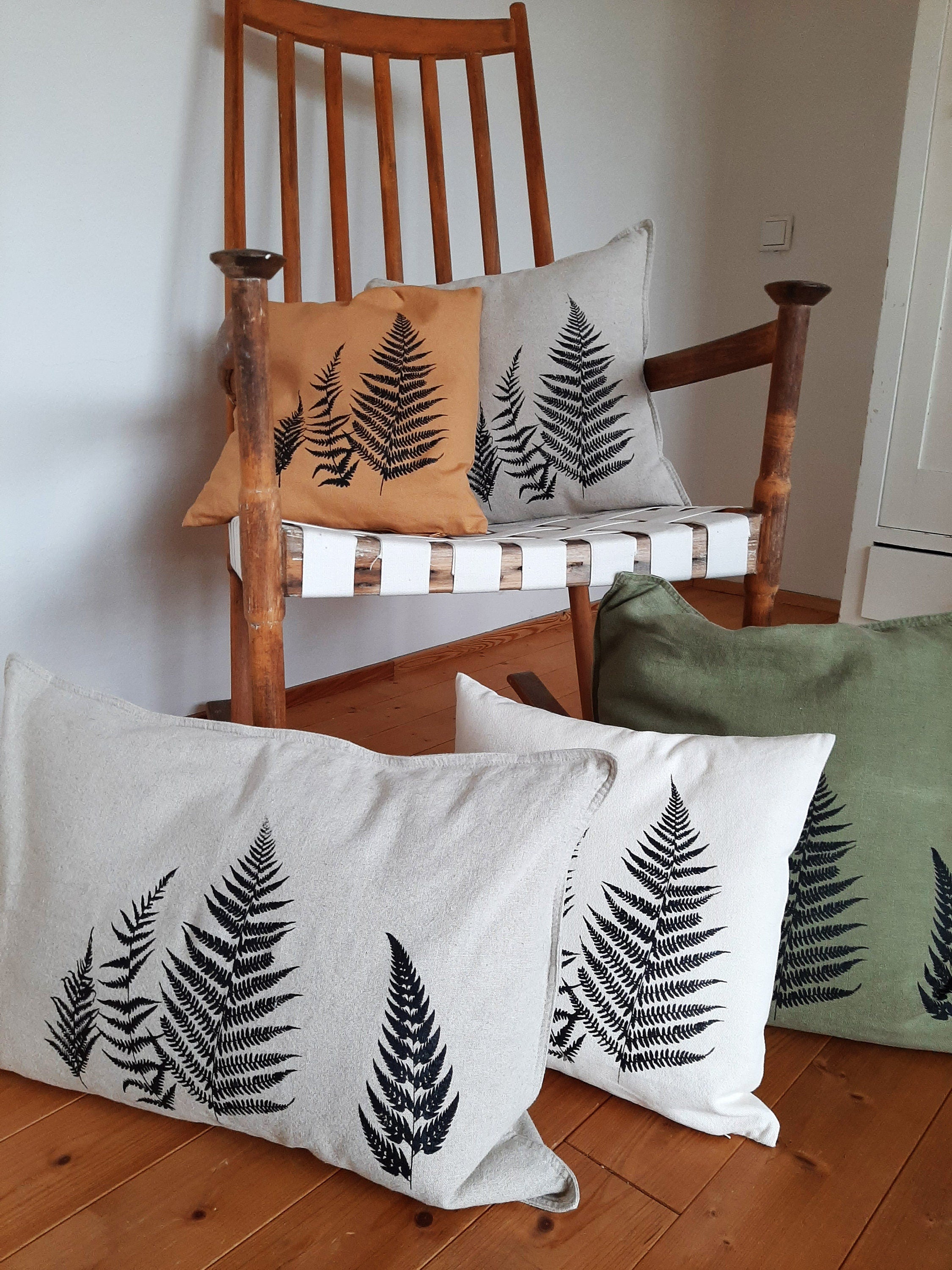 Leinen Kissenbezug handbedruckt mit Farn | Siebdruck |  Skandinavisches Design | Geschenk für Naturliebhaber | Nachhaltige Wohntextilien