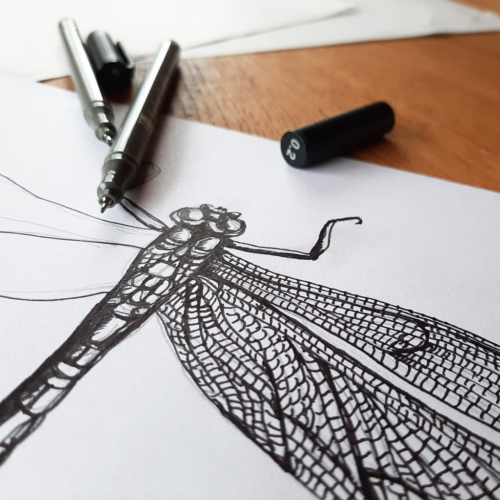 Edle Büttenpapier-Postkarten mit Libelle / Hirschkäfer, handbedruckte Unikate Siebdruck, 2er Set Klappkarten mit Briefumschlägen