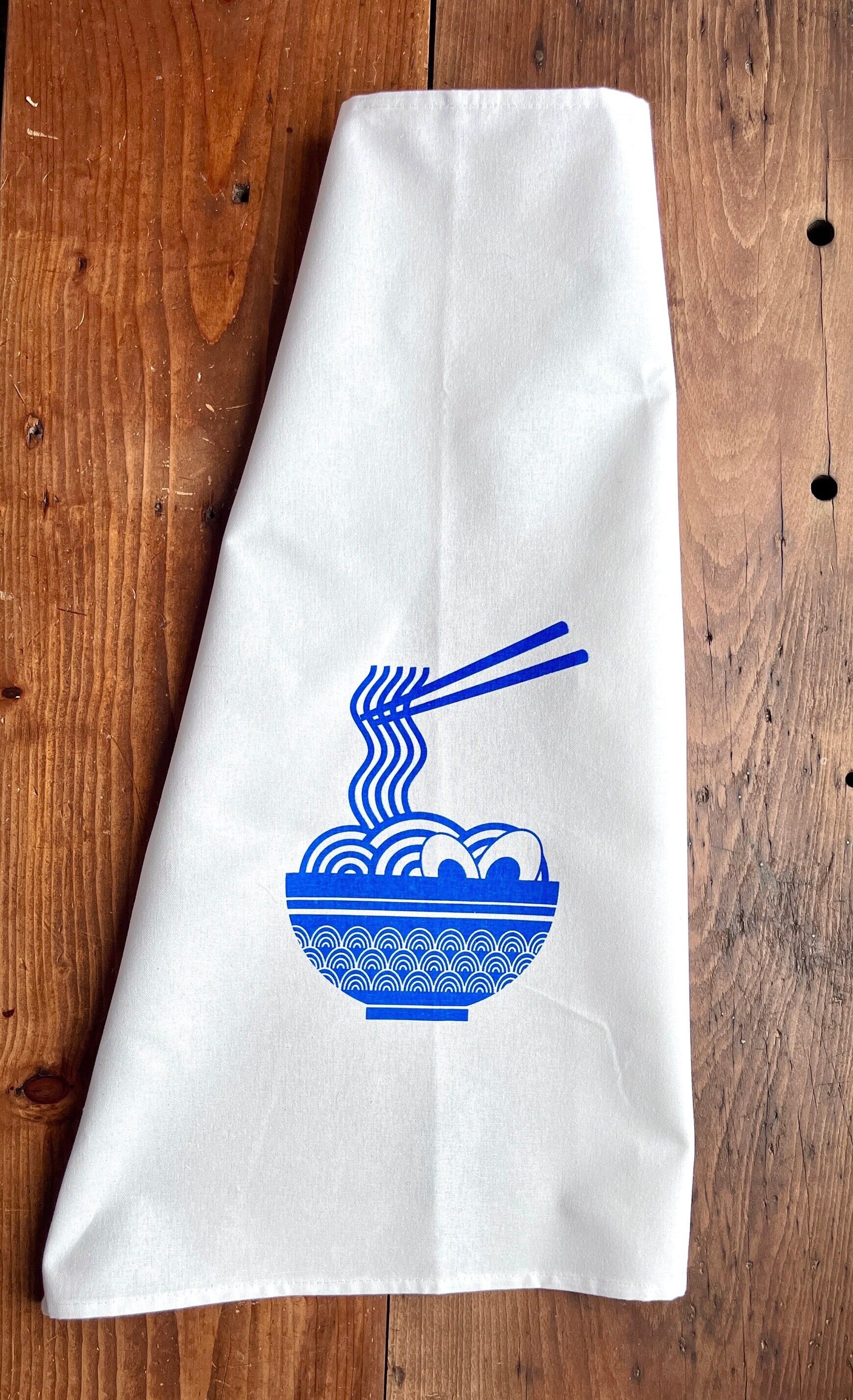 Geschirrtuch bedruckt Motiv „Ramen“, Küchentuch Siebdruck weiß blau, Geschenk Küche asiatisch , Halbleinen, Leinen