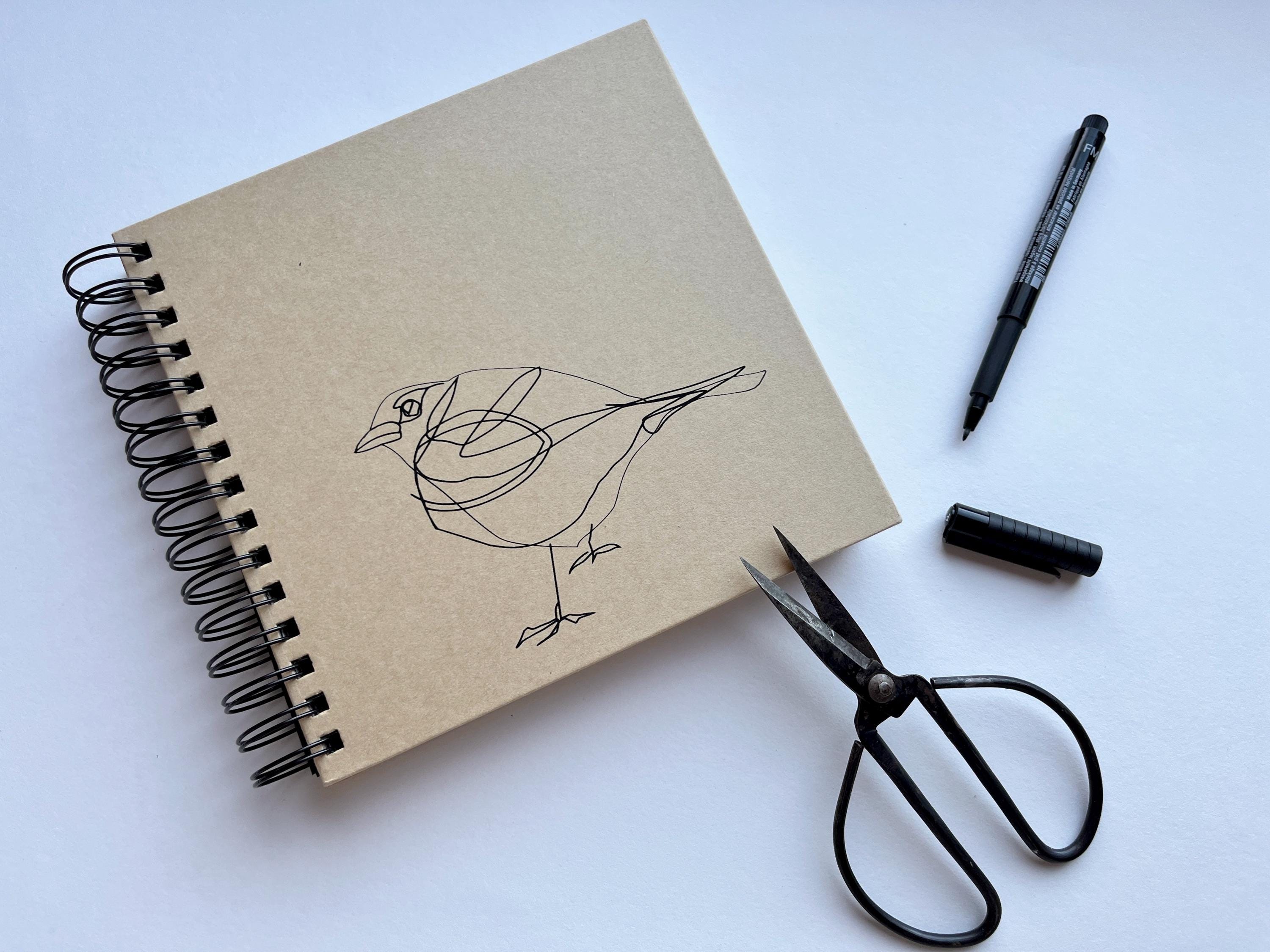 Handbedrucktes Skizzenbuch / Reisetagebuch mit Siebdruck Motiv Spatz, Geschenk für Künstler, handgemachtes Journal für Kreative und Reisen
