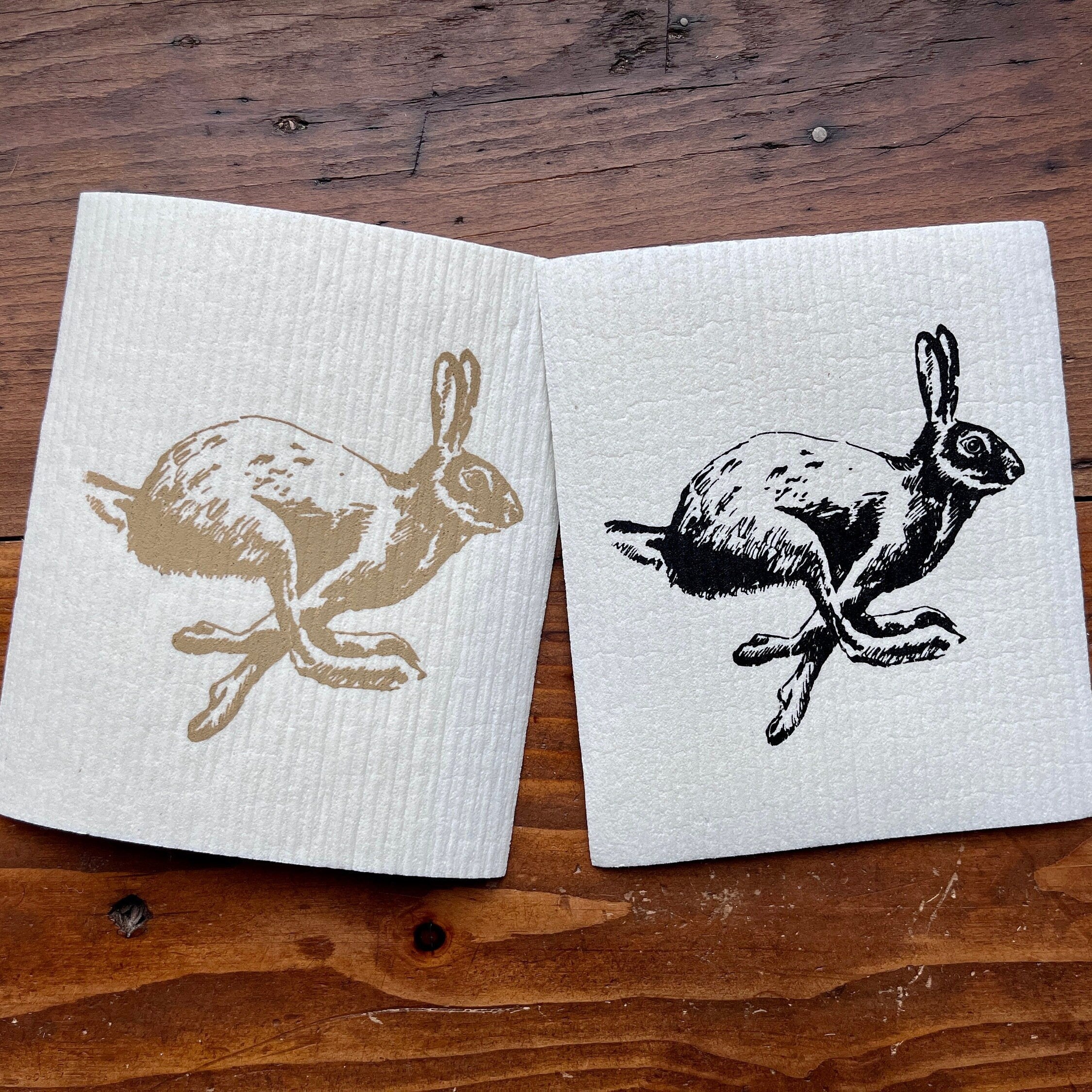 2er Set nachhaltige Schwammtücher "Hase", handbedruckt, Spülschwamm vegan, Spültuch waschbar, Siebdruck, Geschenk Ostern