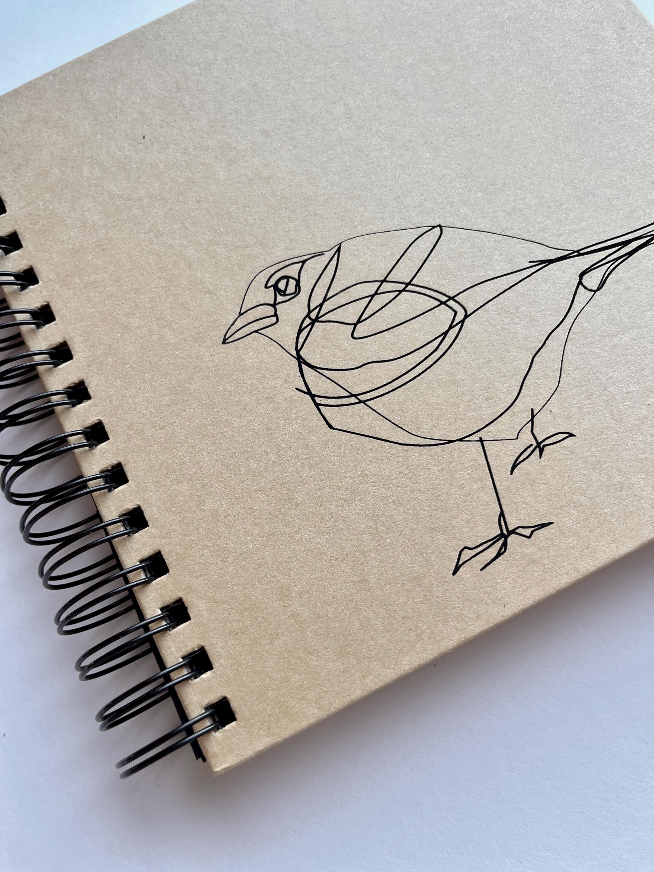 Handbedrucktes Skizzenbuch / Reisetagebuch mit Siebdruck Motiv Spatz, Geschenk für Künstler, handgemachtes Journal für Kreative und Reisen