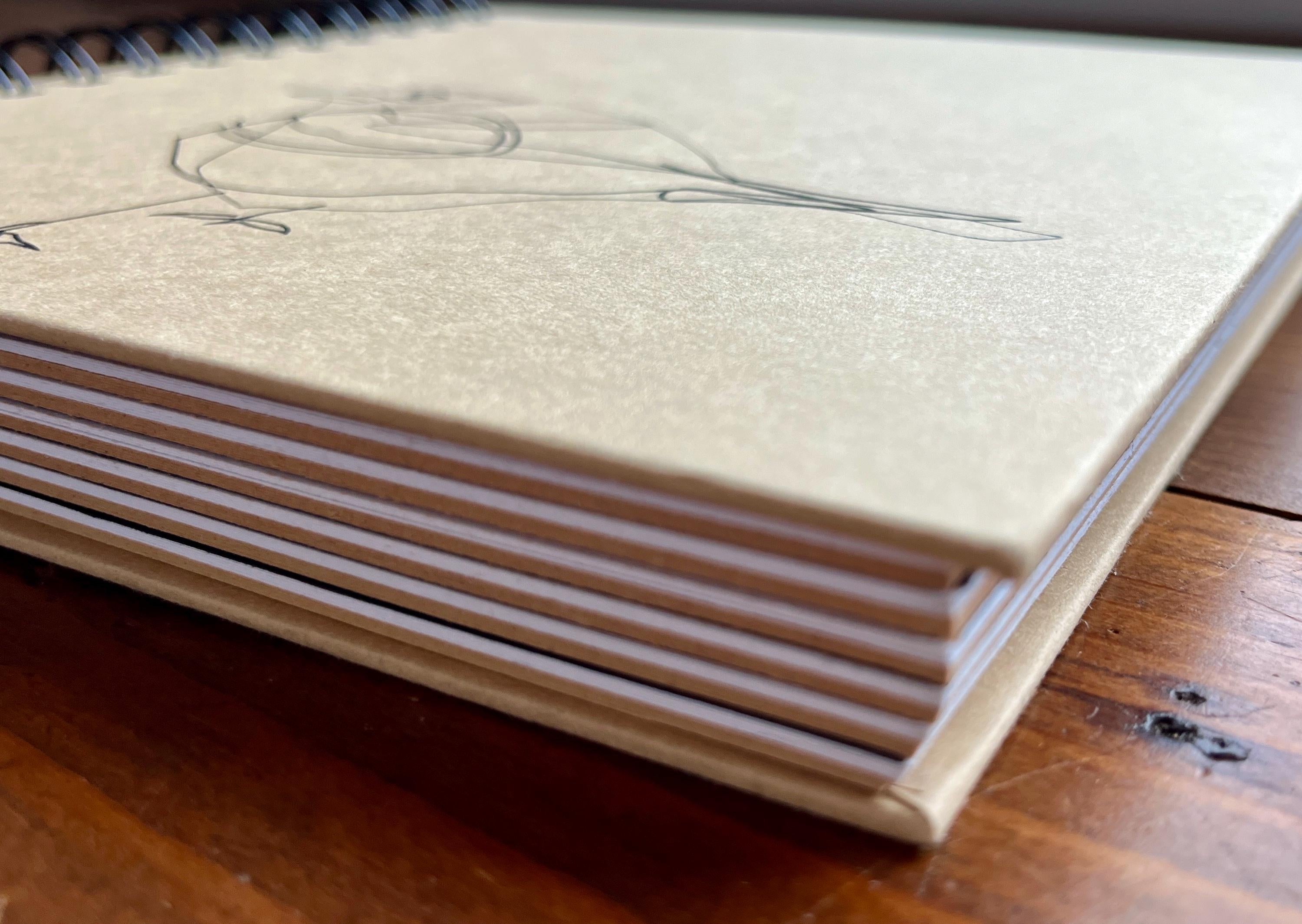 Handbedrucktes Skizzenbuch / Reisetagebuch mit Siebdruck Motiv Spatz, Geschenk für Künstler, handgemachtes Journal für Kreative und Reisen