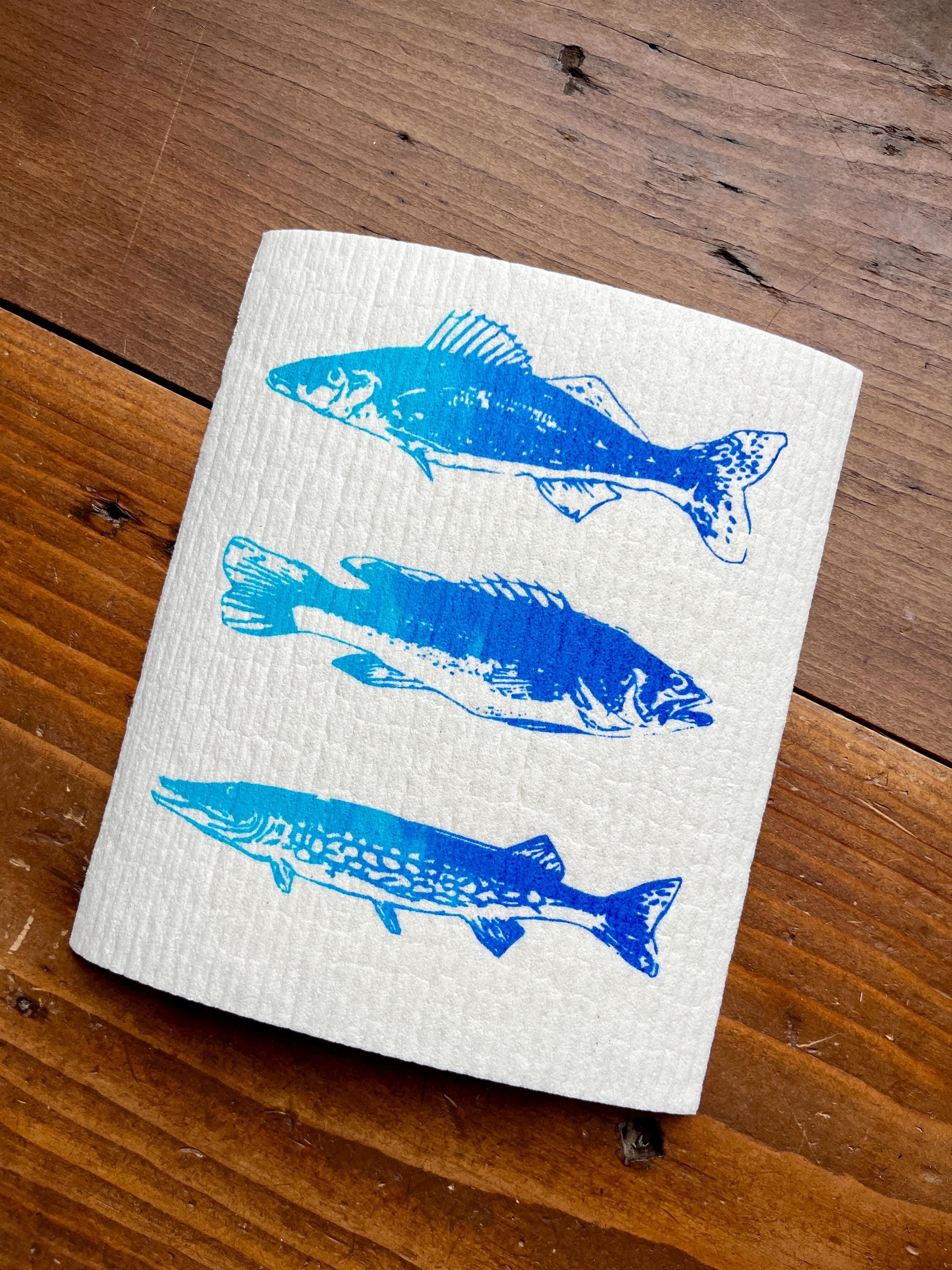 2er Set nachhaltige Schwammtücher mit Fischmotiv – handbedruckt & plastikfrei! Siebdruck Spülschwamm waschbar, maritime Geschenkidee