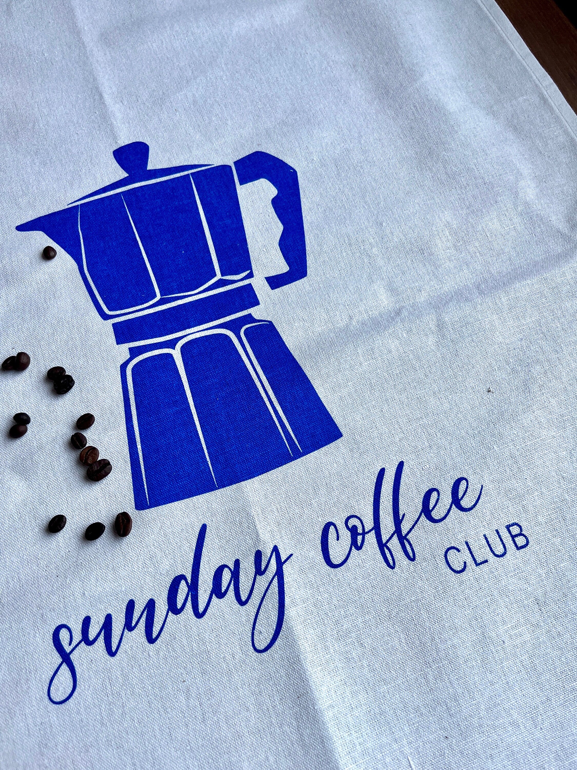 Geschirrtuch weiß bedruckt Espresso-Kanne, Küchentuch mit Siebdruck-Motiv, Geschenk Kaffee-Trinker, Halbleinen, Leinen