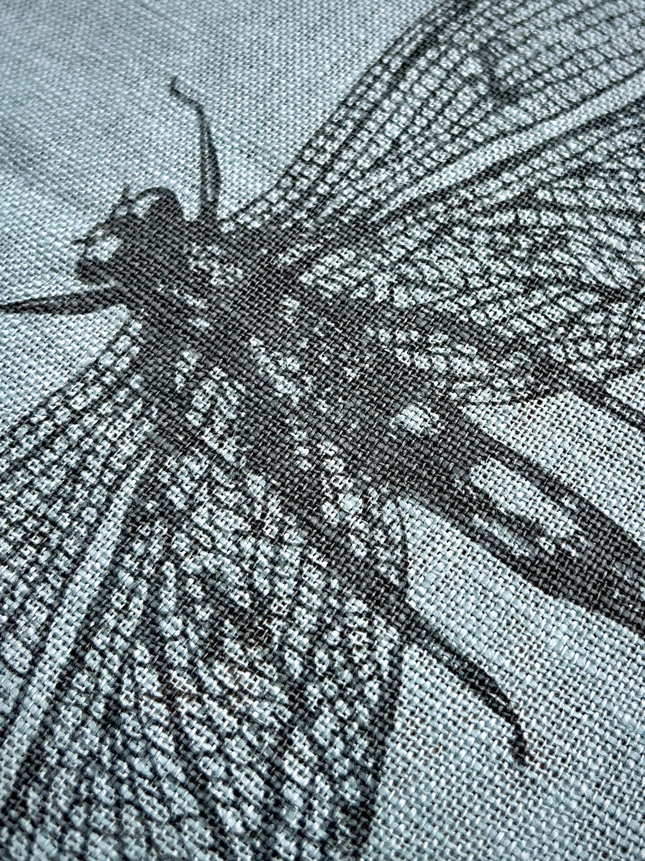 Kissenbezug 100 % Leinen Motiv Libelle, Siebdruck, Kissenhülle / Kissen 50 x 50 cm salbeigrün, Wohndekoration Frühling / Sommer nachhaltig