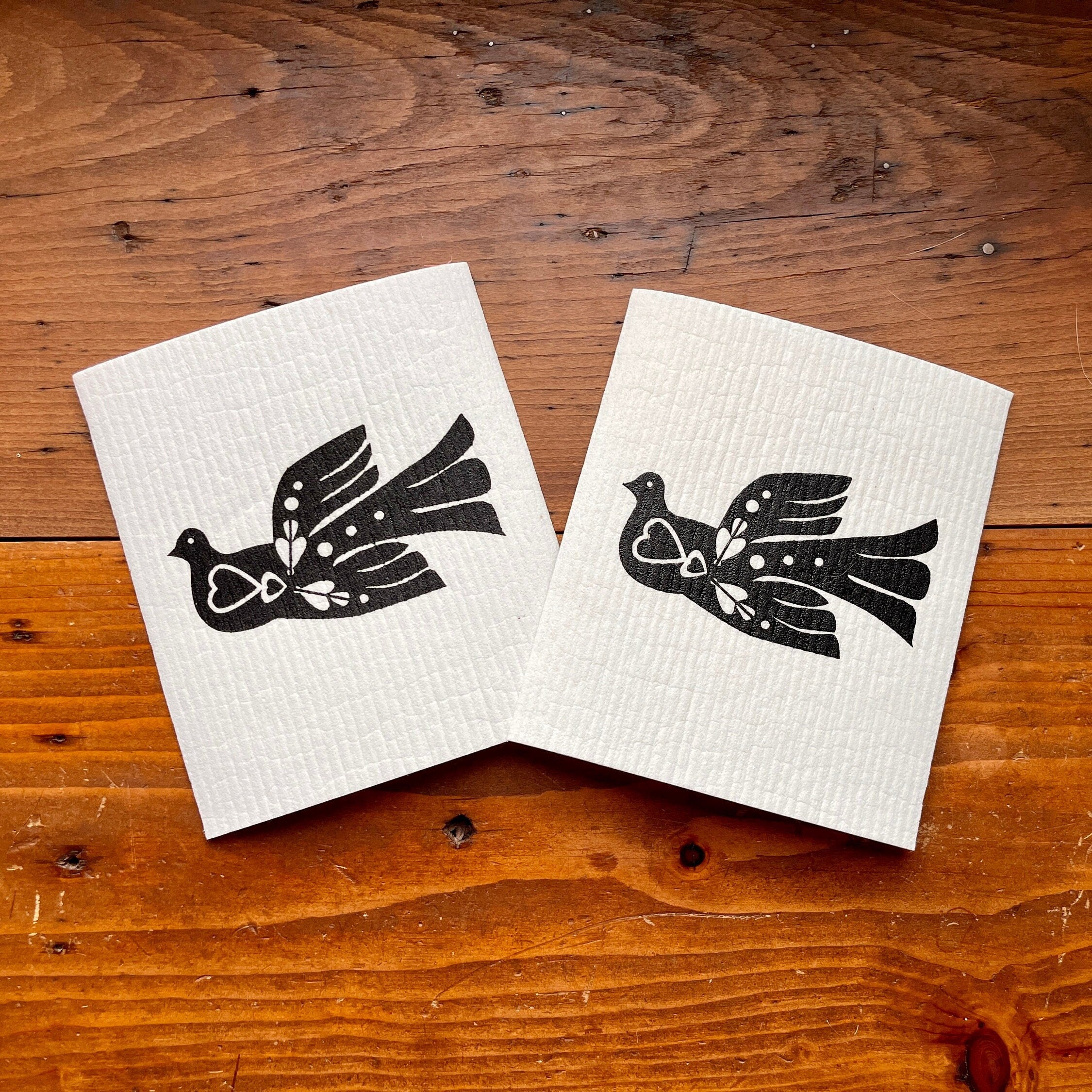 2er Set waschbare Schwammtücher "Vogel", schwarz /weiß, vegane, nachhaltige Spültücher, Siebdruck, Handdruck, Geschenk Küche