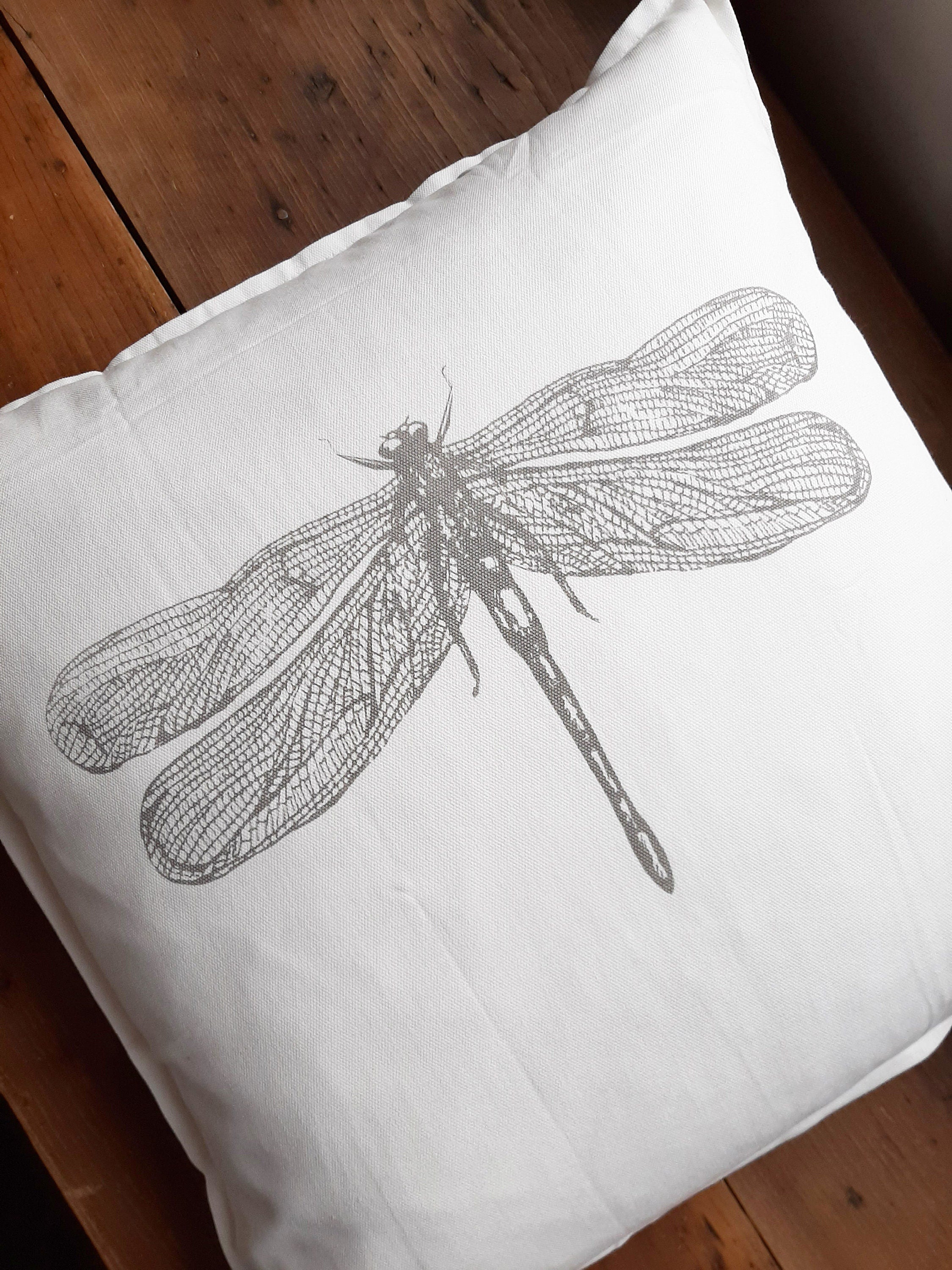 Minimalistischer Kissenbezug mit Motiv Libelle, Siebdruck Unikat, natürlich Wohnen, Kissenhülle Baumwolle, 50 x 50 cm