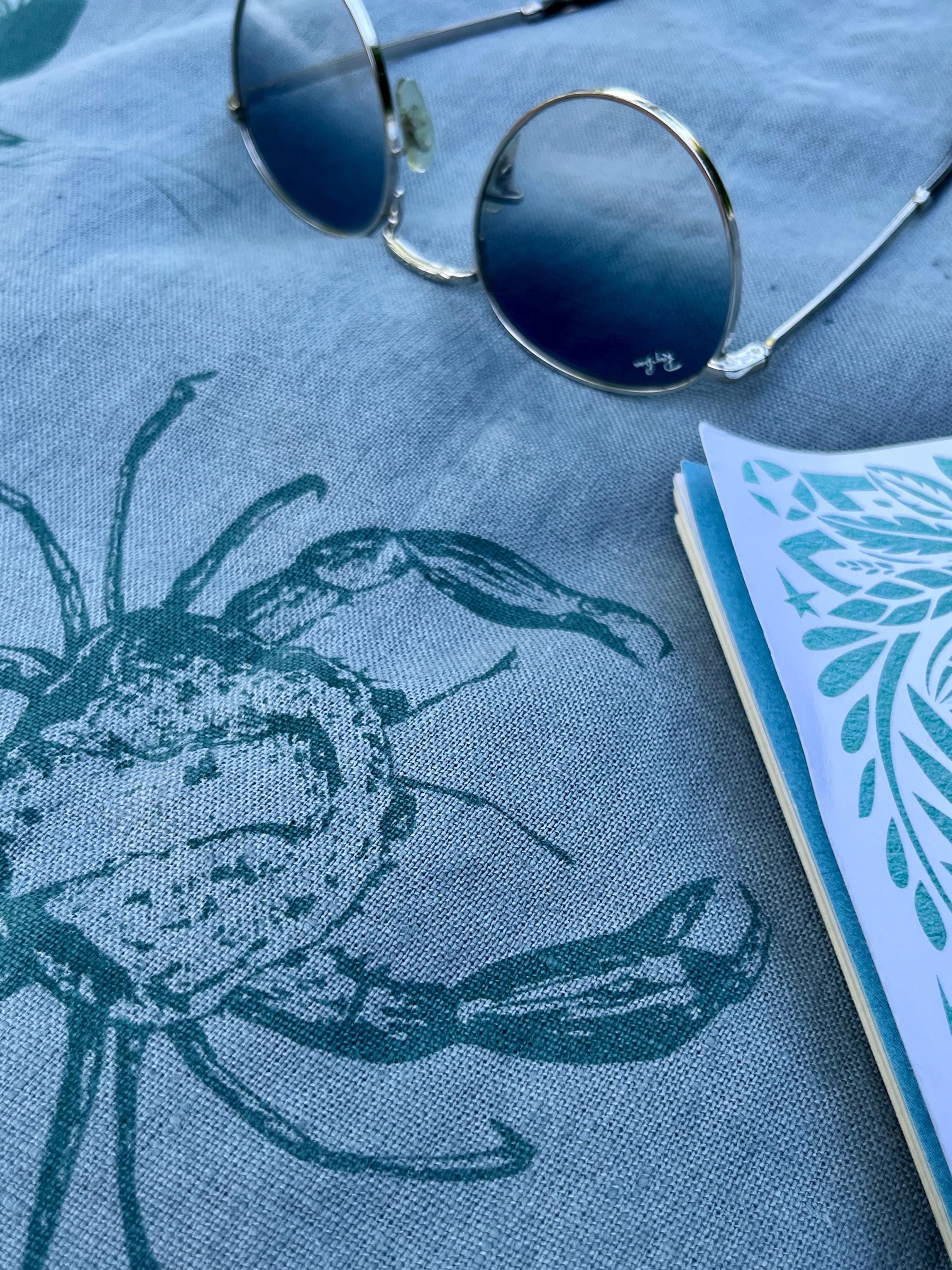 Große Leinentasche blaugrau mit Krabben & Krebsen | handbedruckt mit Siebdruck | Maritime Stofftasche für Einkauf, Stadt und Strand