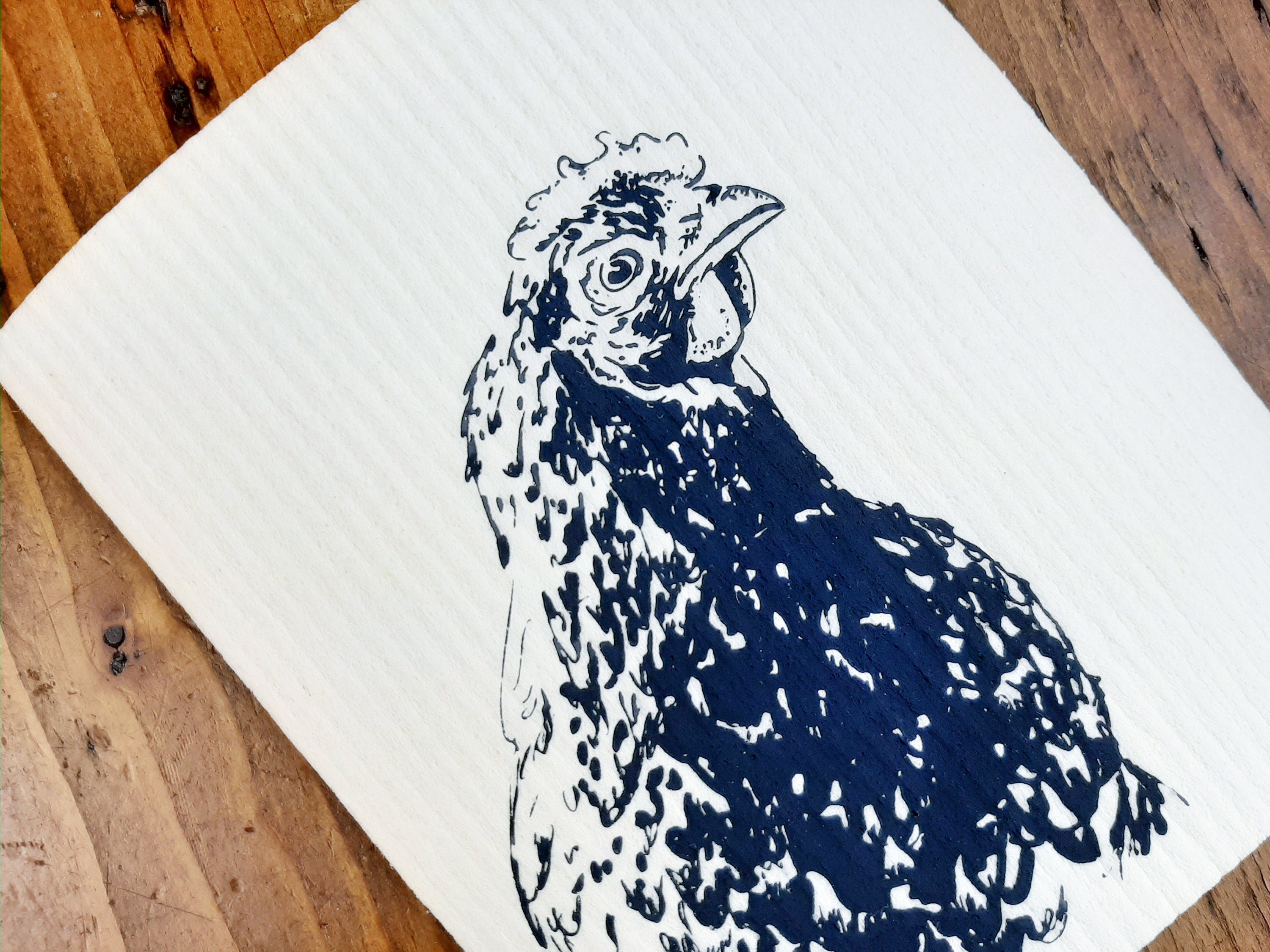Nachhaltige waschbare Schwammtücher im 2er Set, handbedruckt mit Huhn, Siebdruck, Geschenk Hühnerhalter, perfekt für Ostern & Frühling