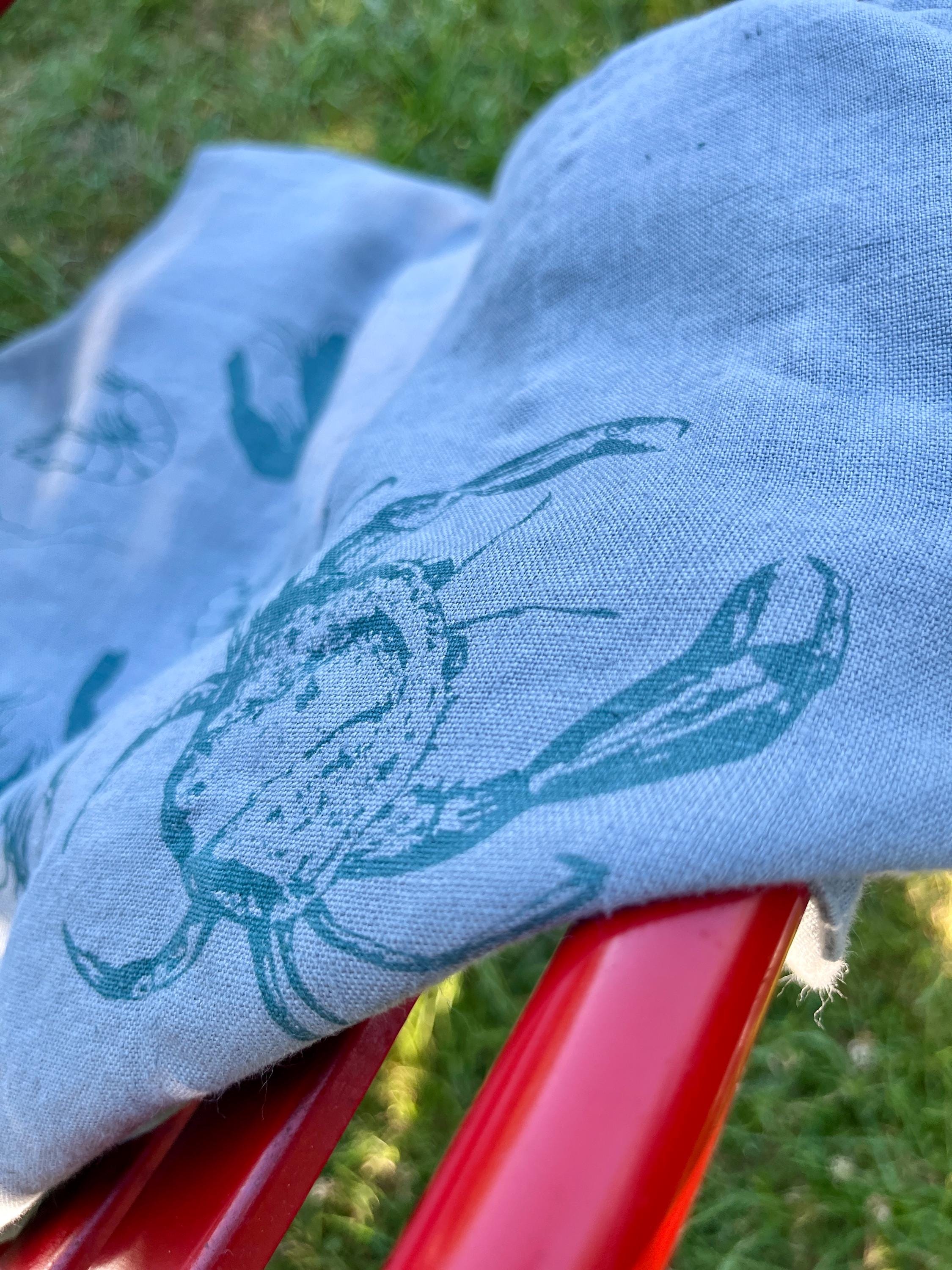 Große Leinentasche blaugrau mit Krabben & Krebsen | handbedruckt mit Siebdruck | Maritime Stofftasche für Einkauf, Stadt und Strand