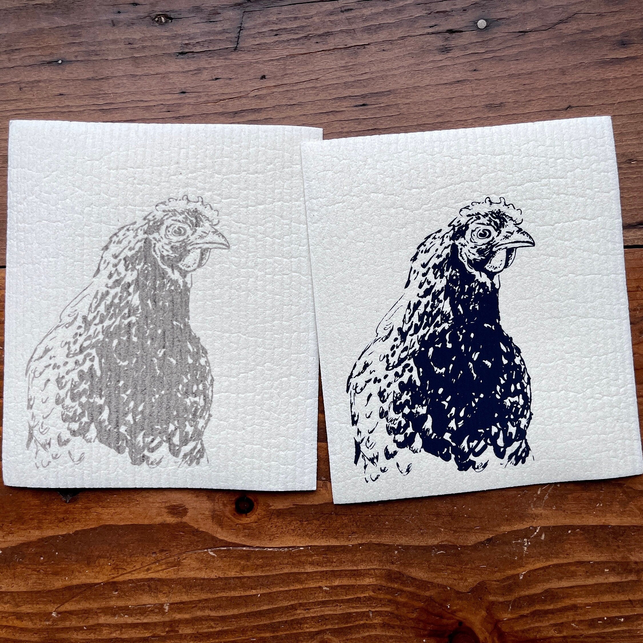 2er Set Schwammtücher "Huhn / Henne", blau / grau / weiß, waschbar, Siebdruck, Landhaus, Spültuch vegan, Spülschwamm nachhaltig, Osterdeko