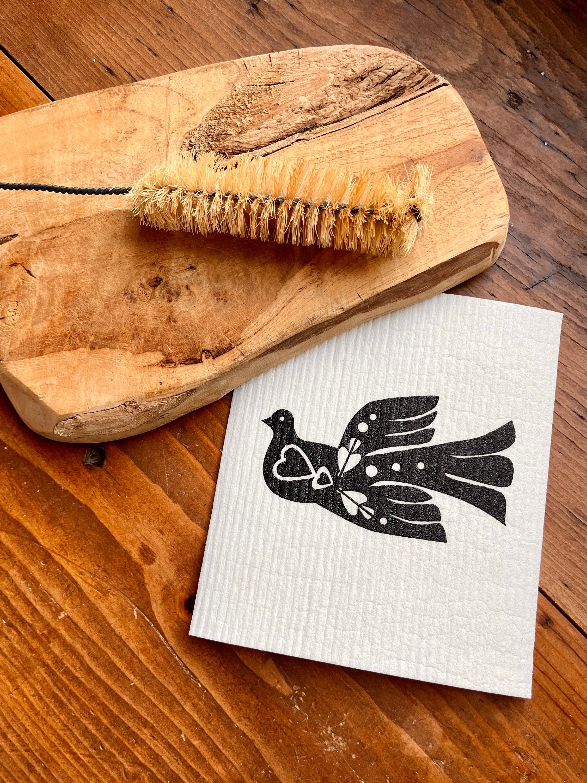 2er Set waschbare Schwammtücher "Vogel", schwarz /weiß, vegane, nachhaltige Spültücher, Siebdruck, Handdruck, Geschenk Küche