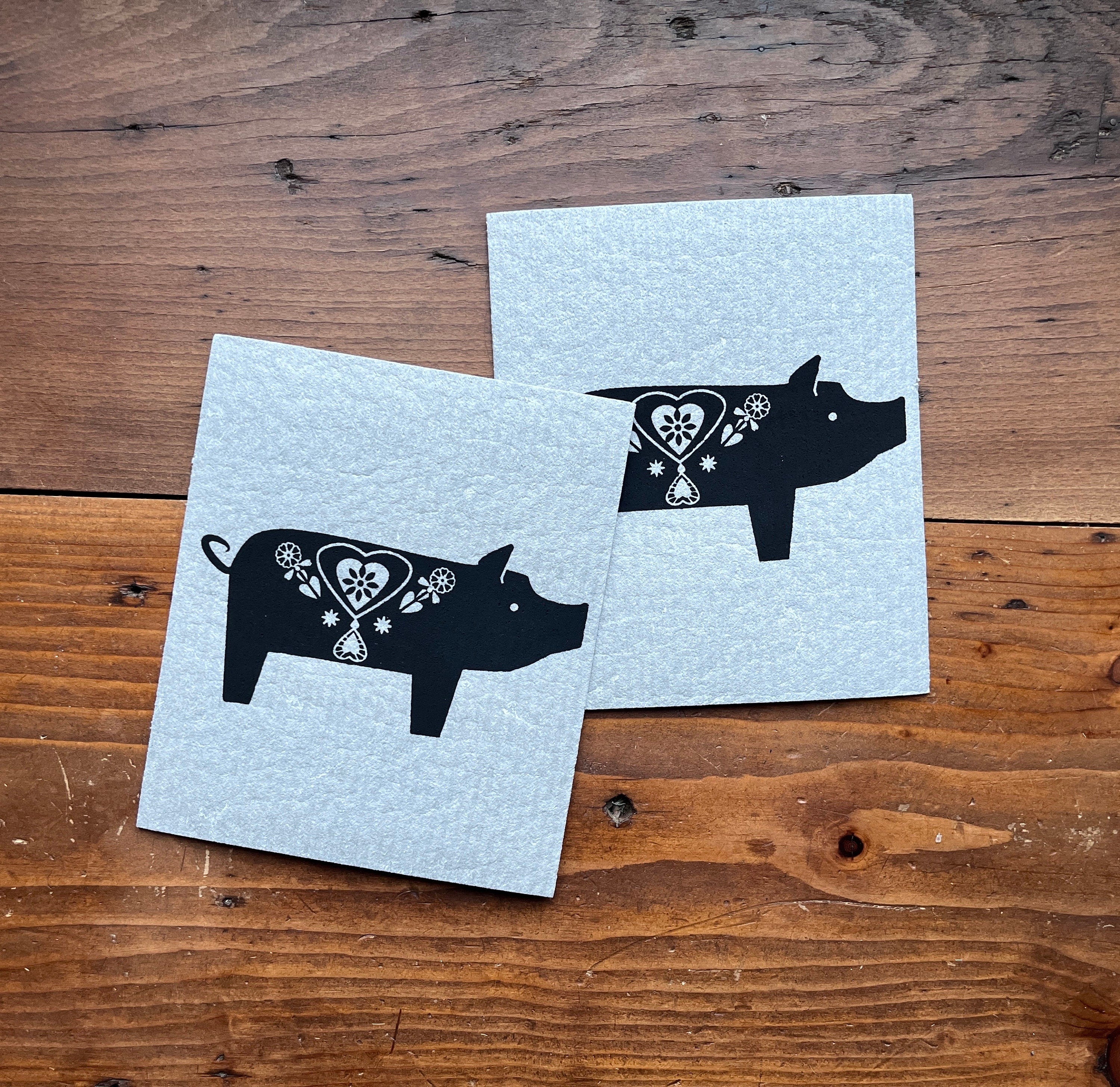 2er Set waschbare Schwammtücher "Schweinchen", Siebdruck, Spültuch vegan, Spülschwamm nachhaltig, skandinavische Küchenidee, Weihnachtsdeko