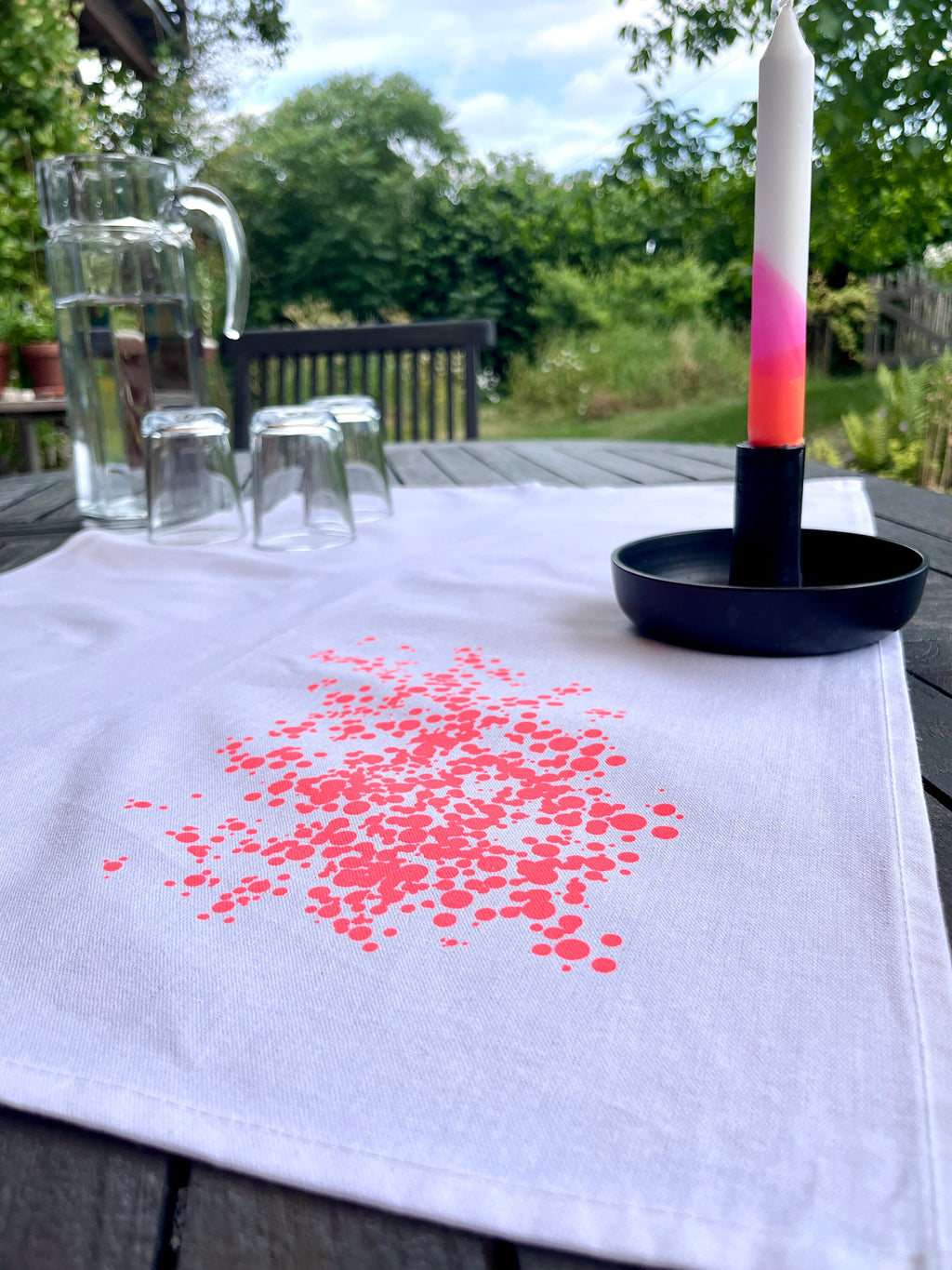 Set Geschirrtuch + Schwammtuch in Neon-rot bedruckt, Siebdruck, Neon Trend, Geschenk für Skandinavien Fan, moderne Küchentücher