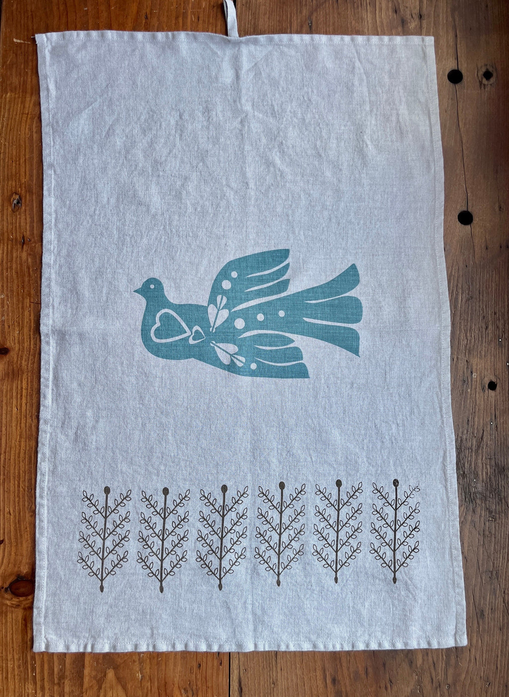 Leinen-Geschirrtuch in hellgrau mit skandinavischen Design, Siebdruck, Küchen-Handtuch / kleiner Tischläufer, Schwedische Küchendeko