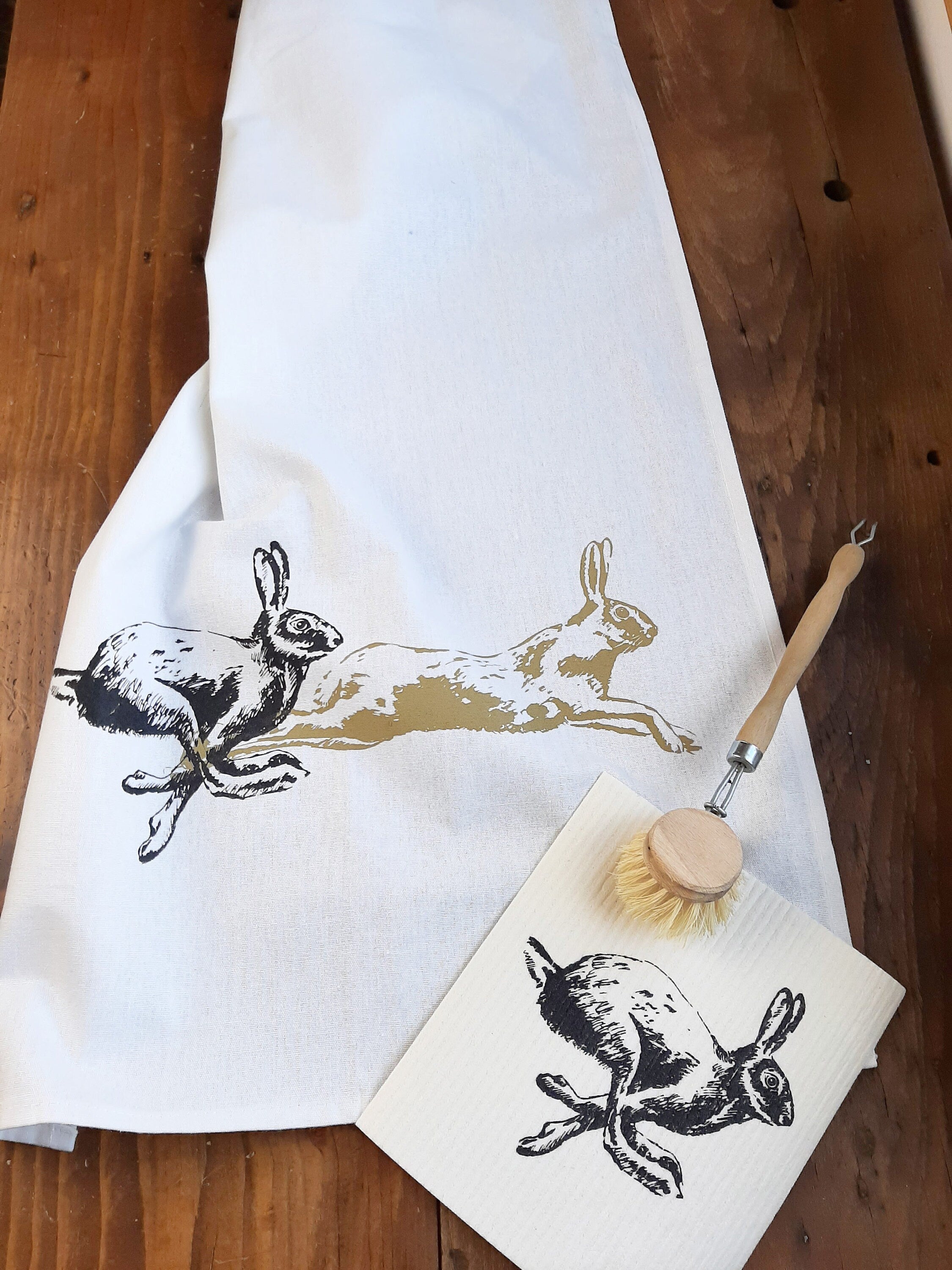 2er Set nachhaltige Schwammtücher "Hase", handbedruckt, Spülschwamm vegan, Spültuch waschbar, Siebdruck, Geschenk Ostern